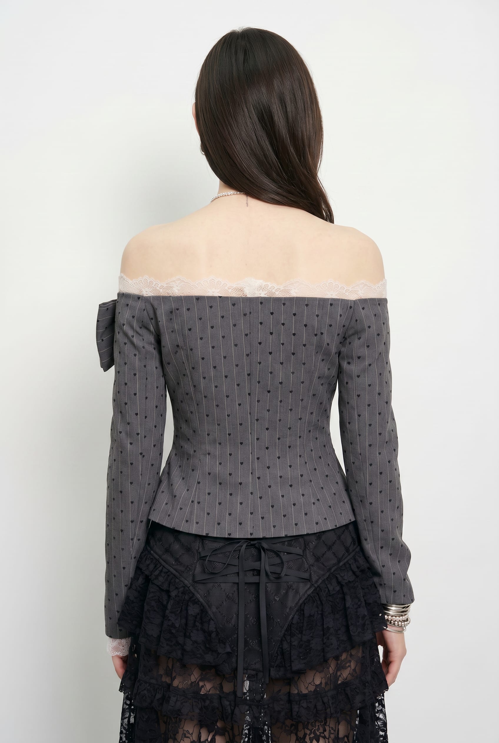 Grey Polka Dot Off-Shoulder Peplum Top