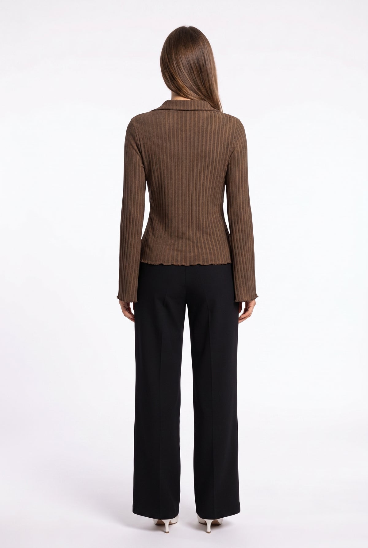 Brown Ribbed Button-Up Shirt