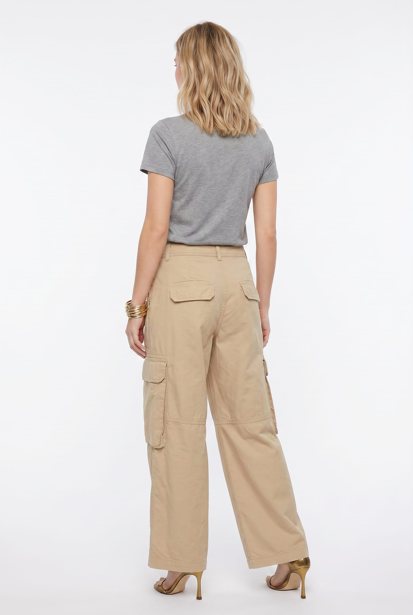 Beige Wide Leg Cargo Trousers