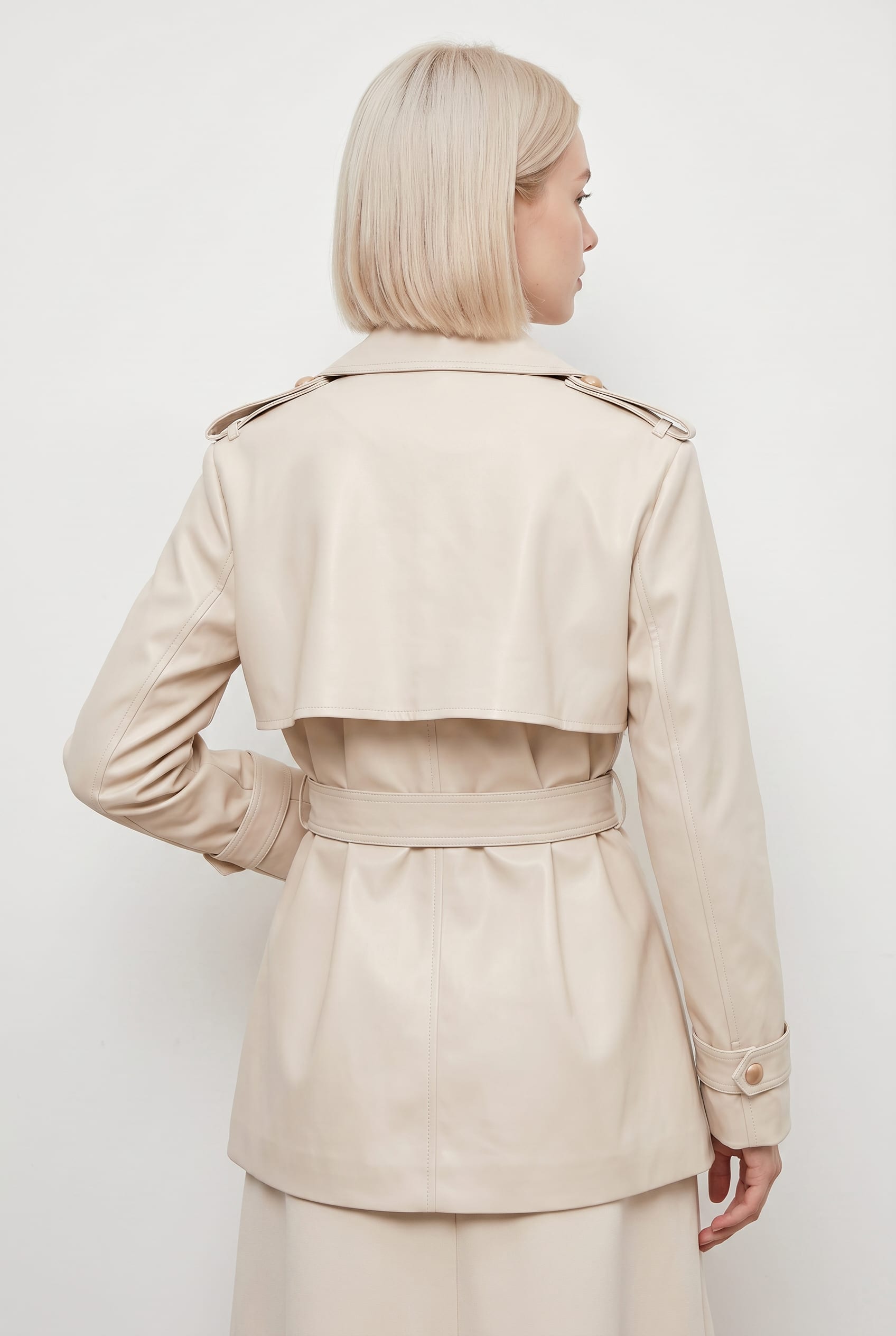 Cream Double-Breasted Belted Trench Coat