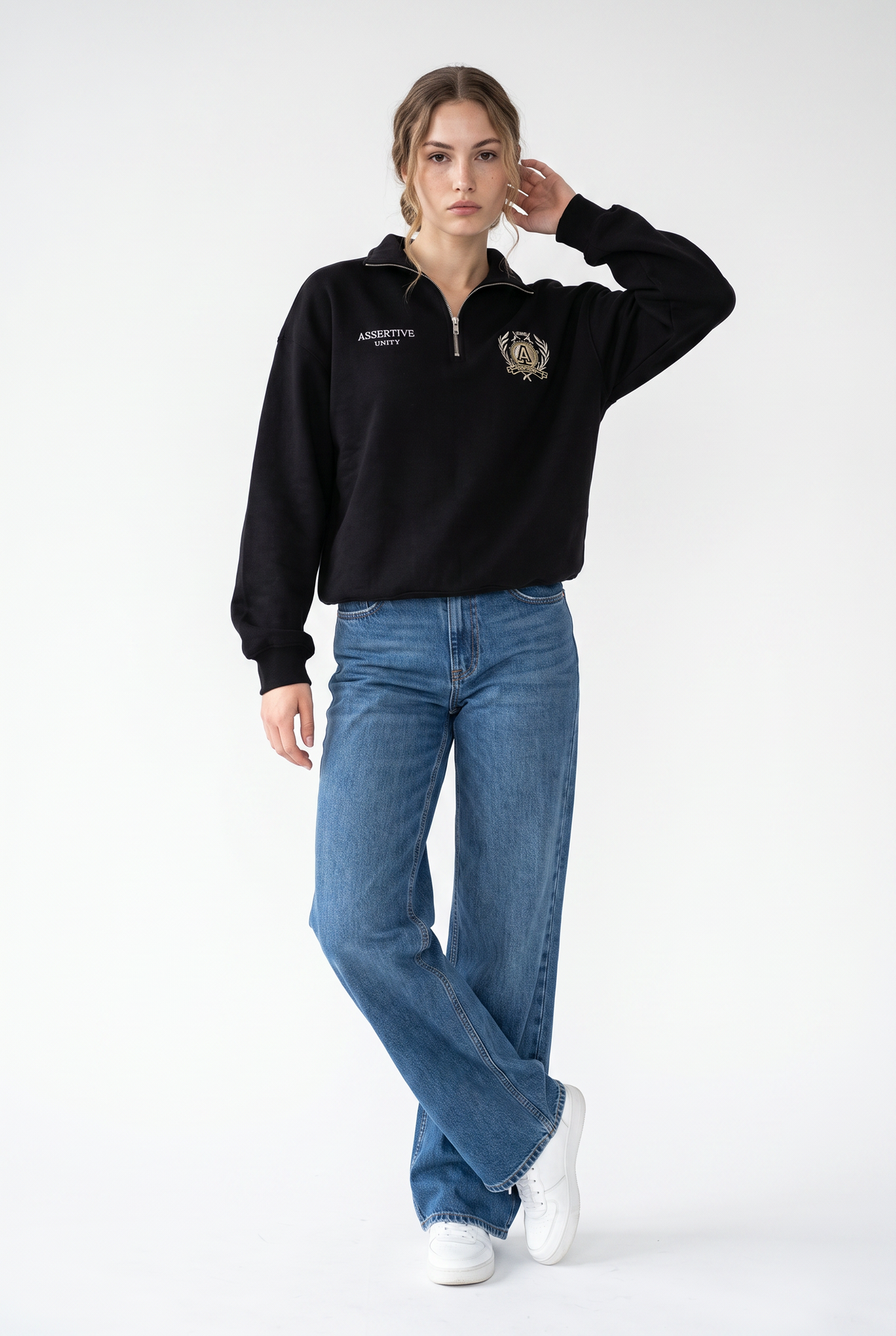 Black Half Zip Cropped Sweatshirt