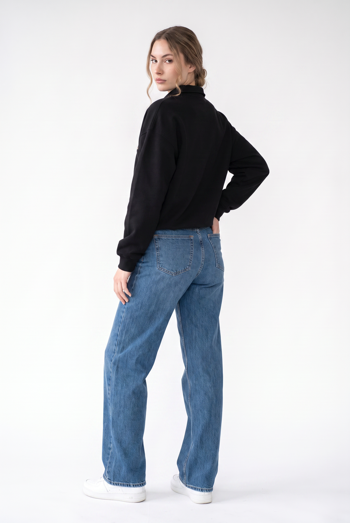Black Half Zip Cropped Sweatshirt