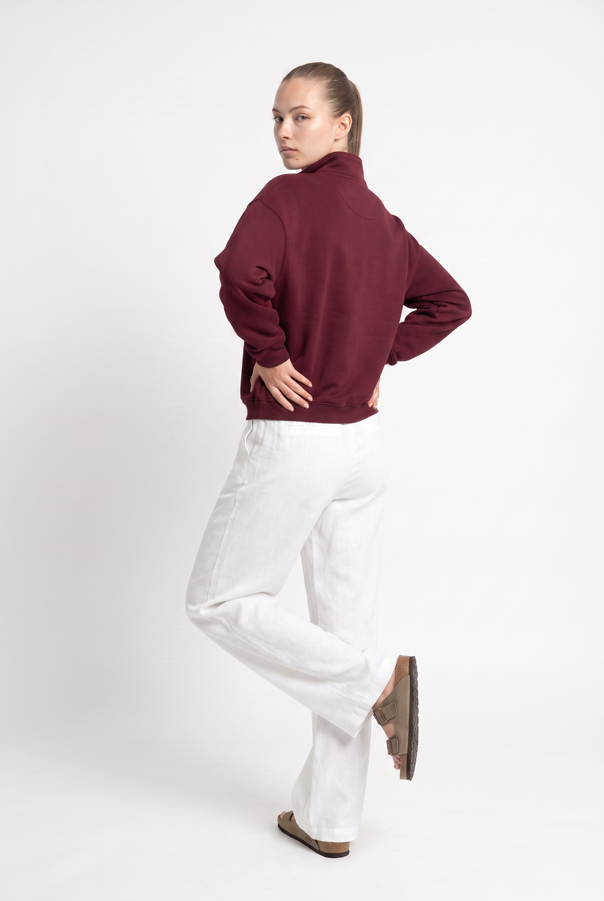 Burgundy Quarter Zip Cotton Sweatshirt