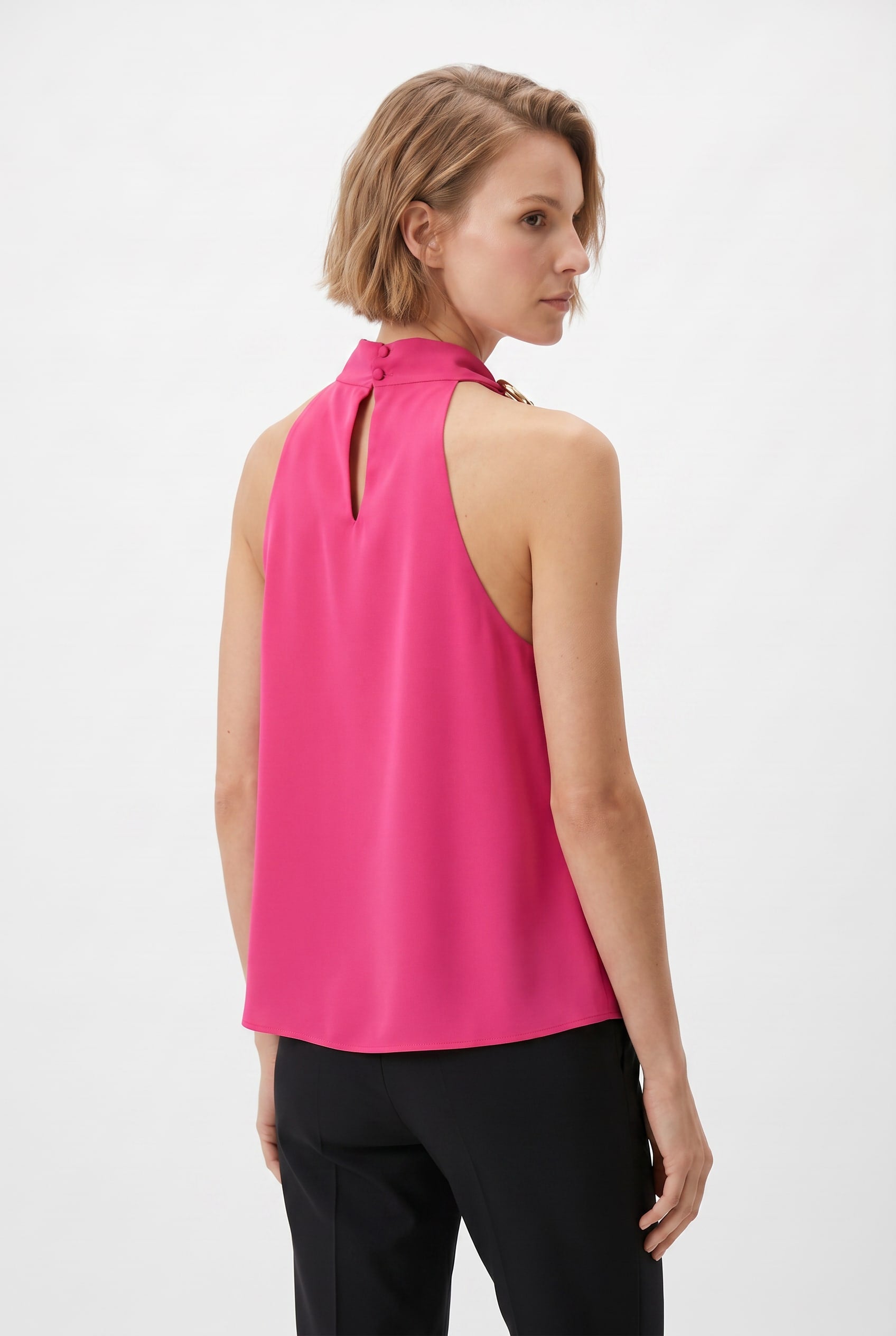 Hot Pink Halter Neck Ring Detail Top