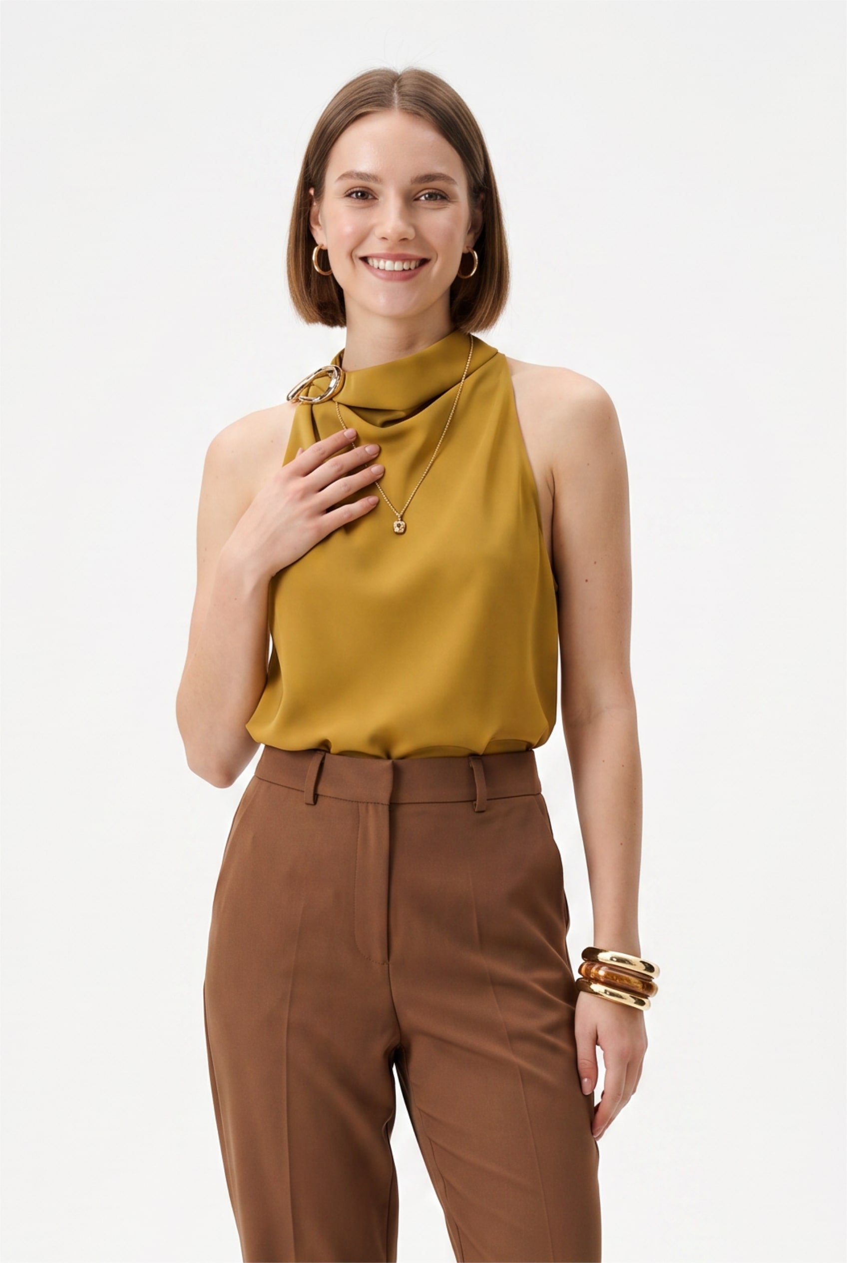 Mustard Gold Halter Neck Blouse