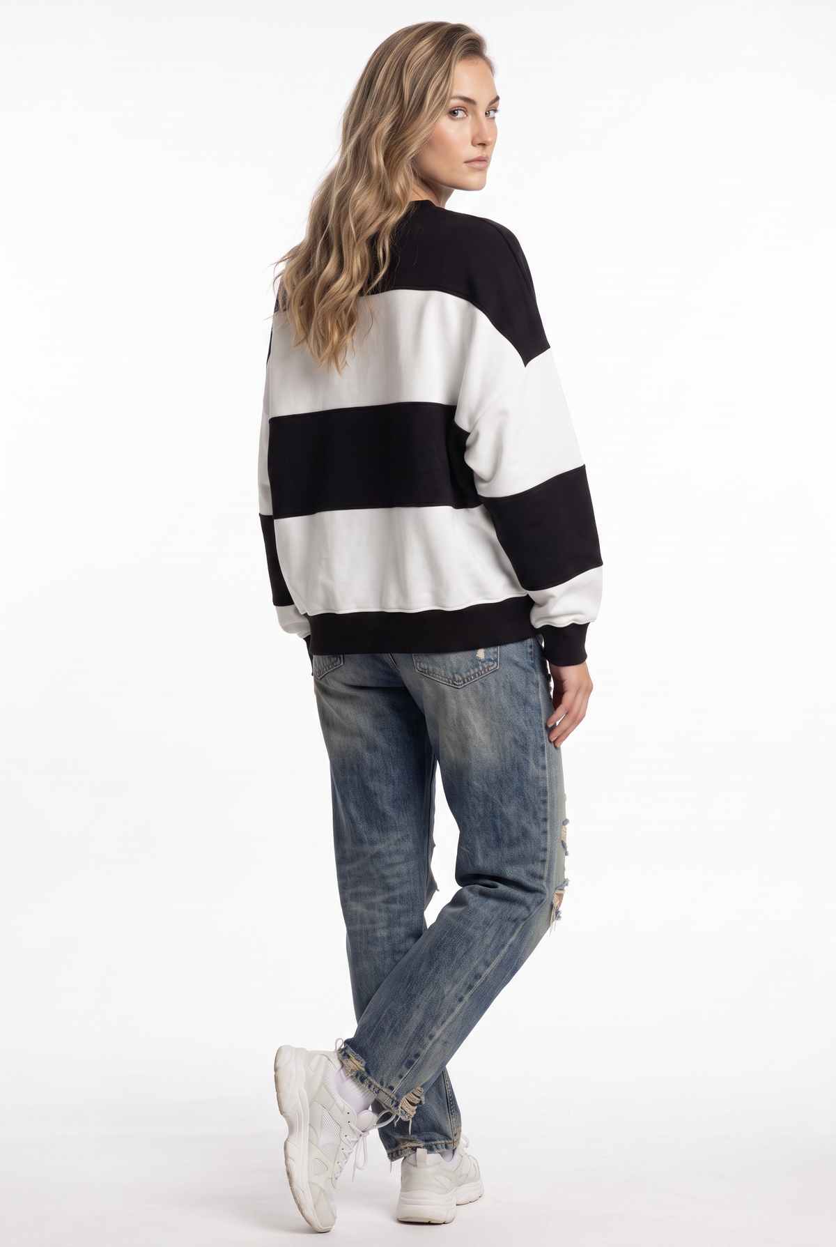 Black Striped Oversized Casual Sweatshirt