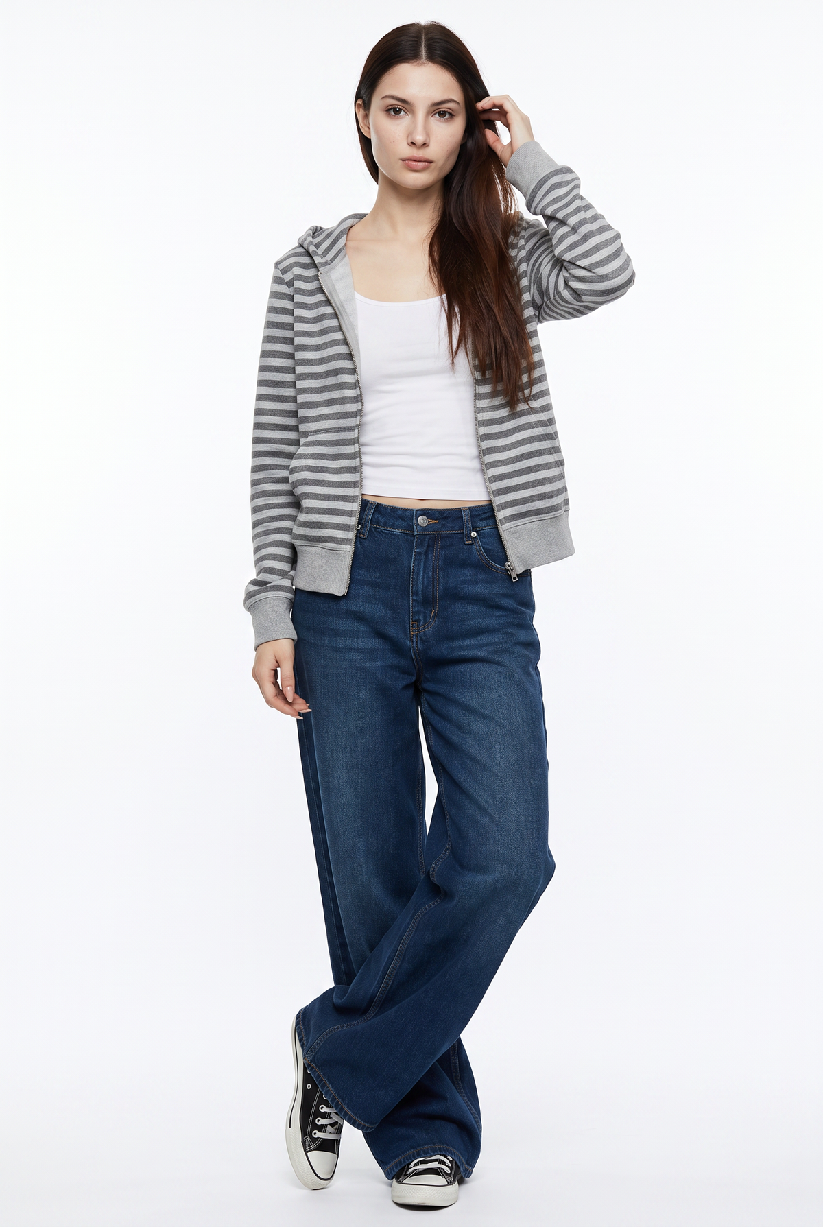 Gray Striped Zip-Up Hoodie