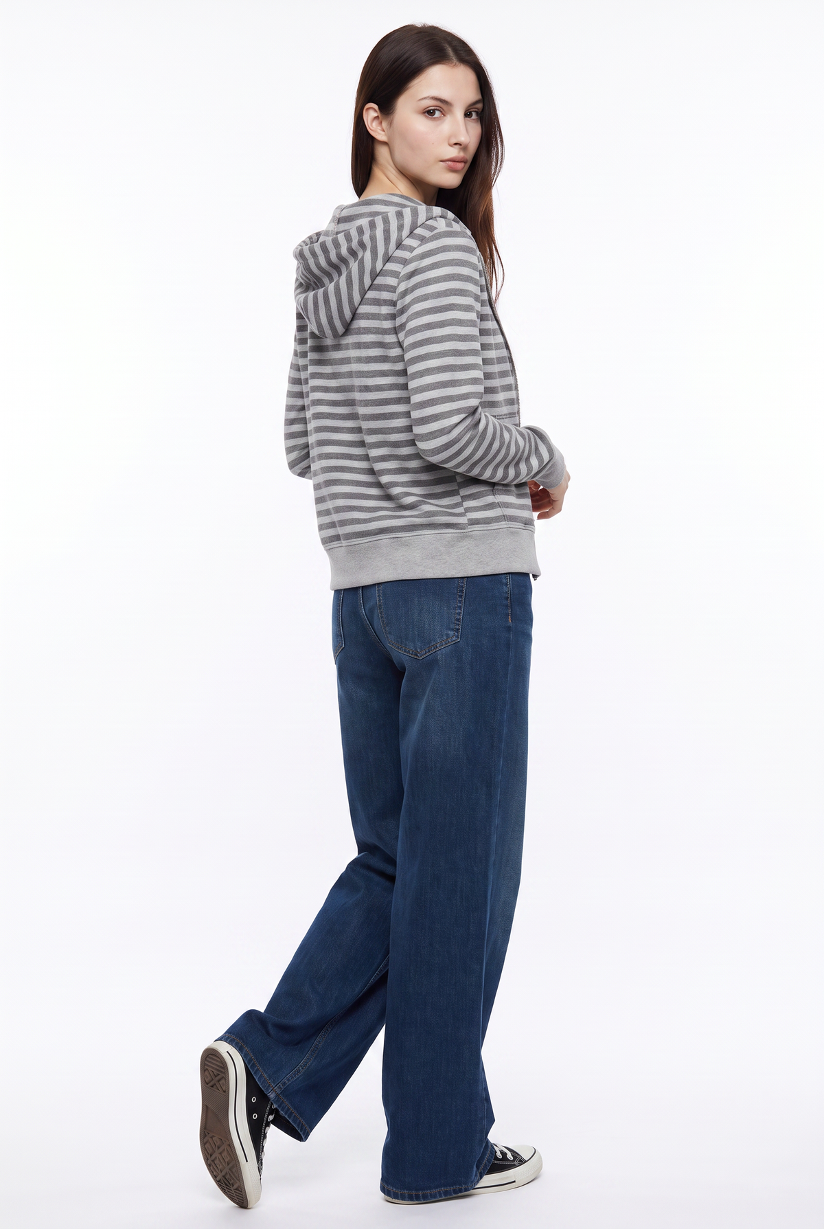 Gray Striped Zip-Up Hoodie