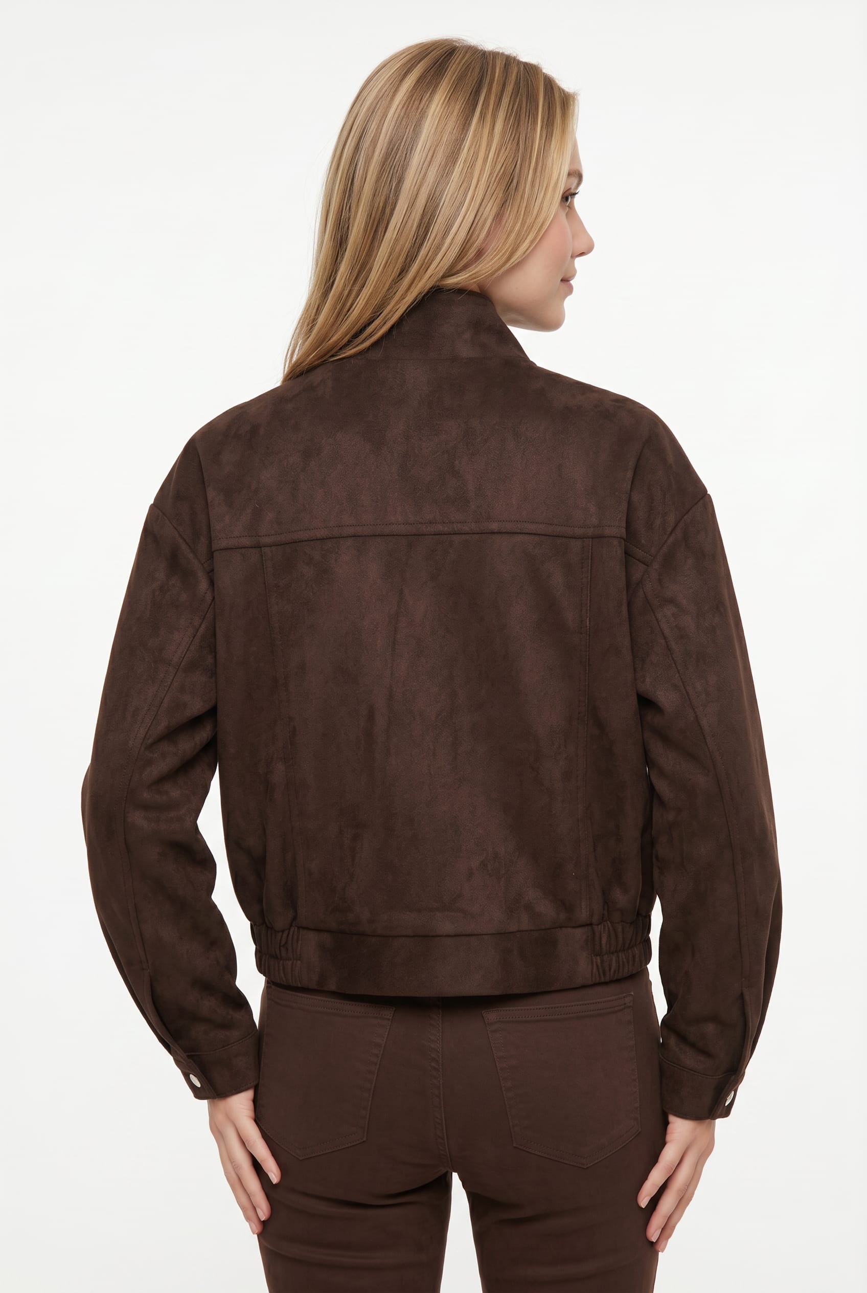 Chocolate Brown Suede Effect Bomber Jacket