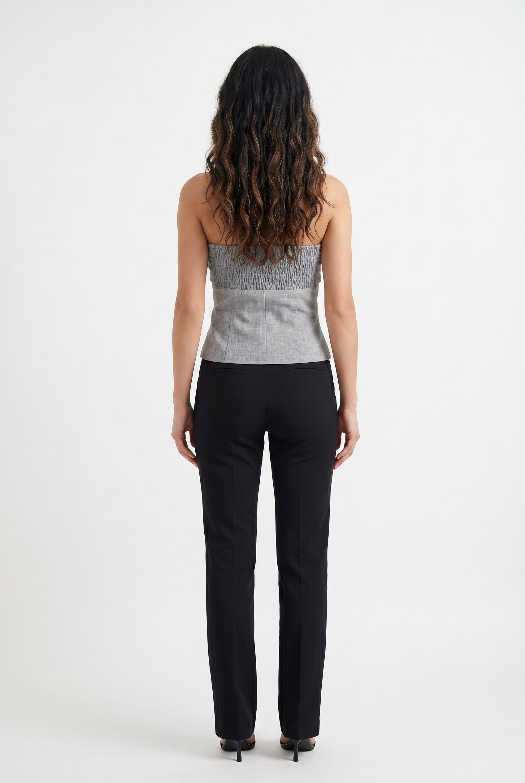 Grey Strapless Folded Collar Tailored Top