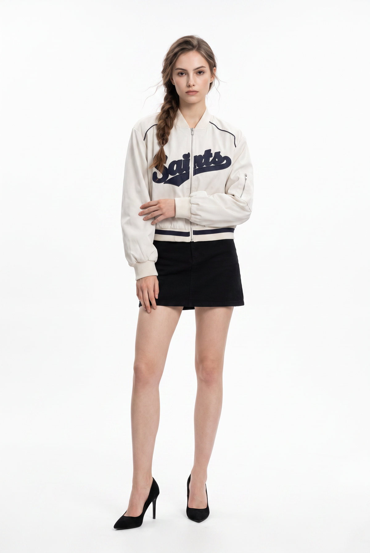 Cream Saints Varsity Bomber Jacket