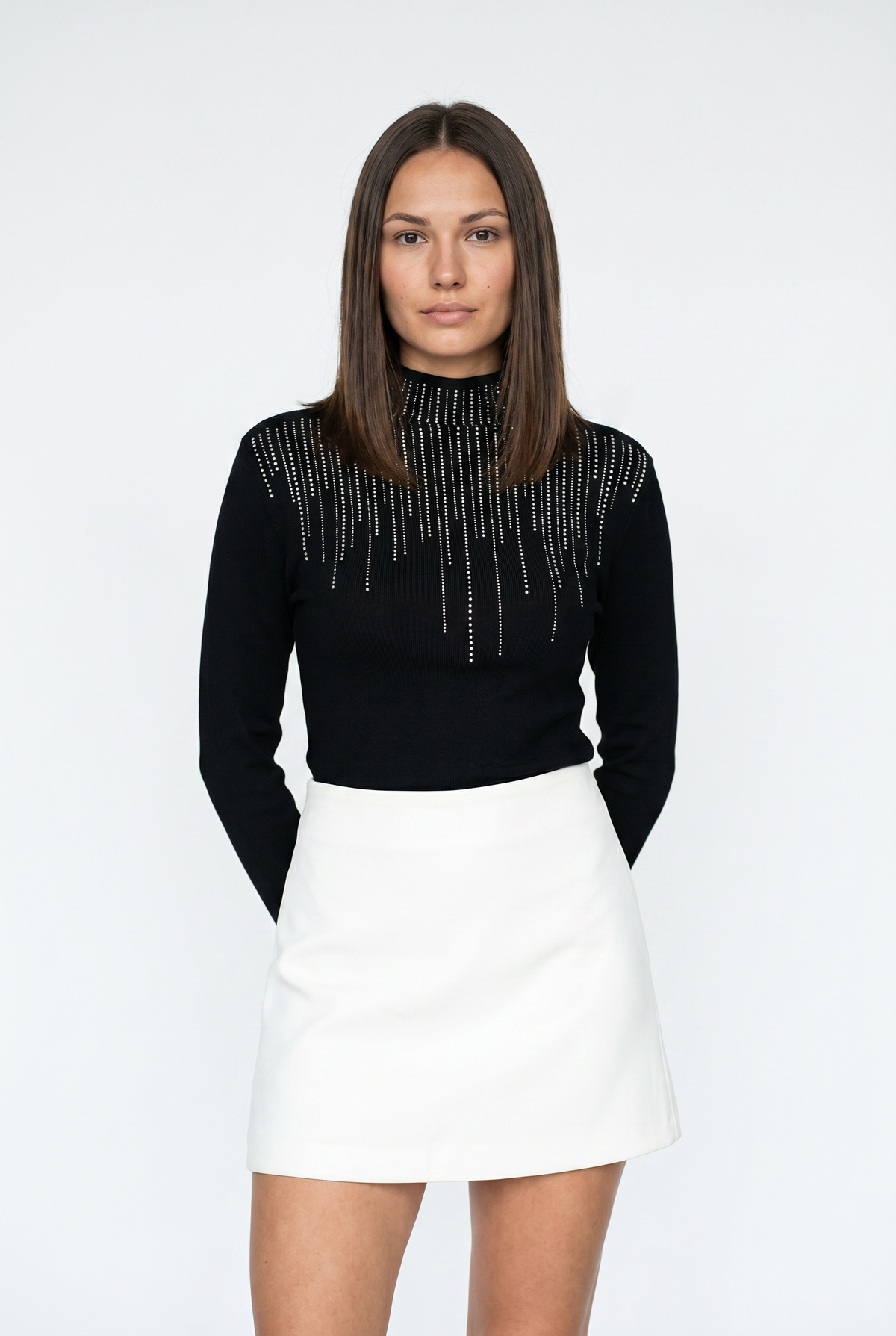 Black Rhinestone Mock Neck Top