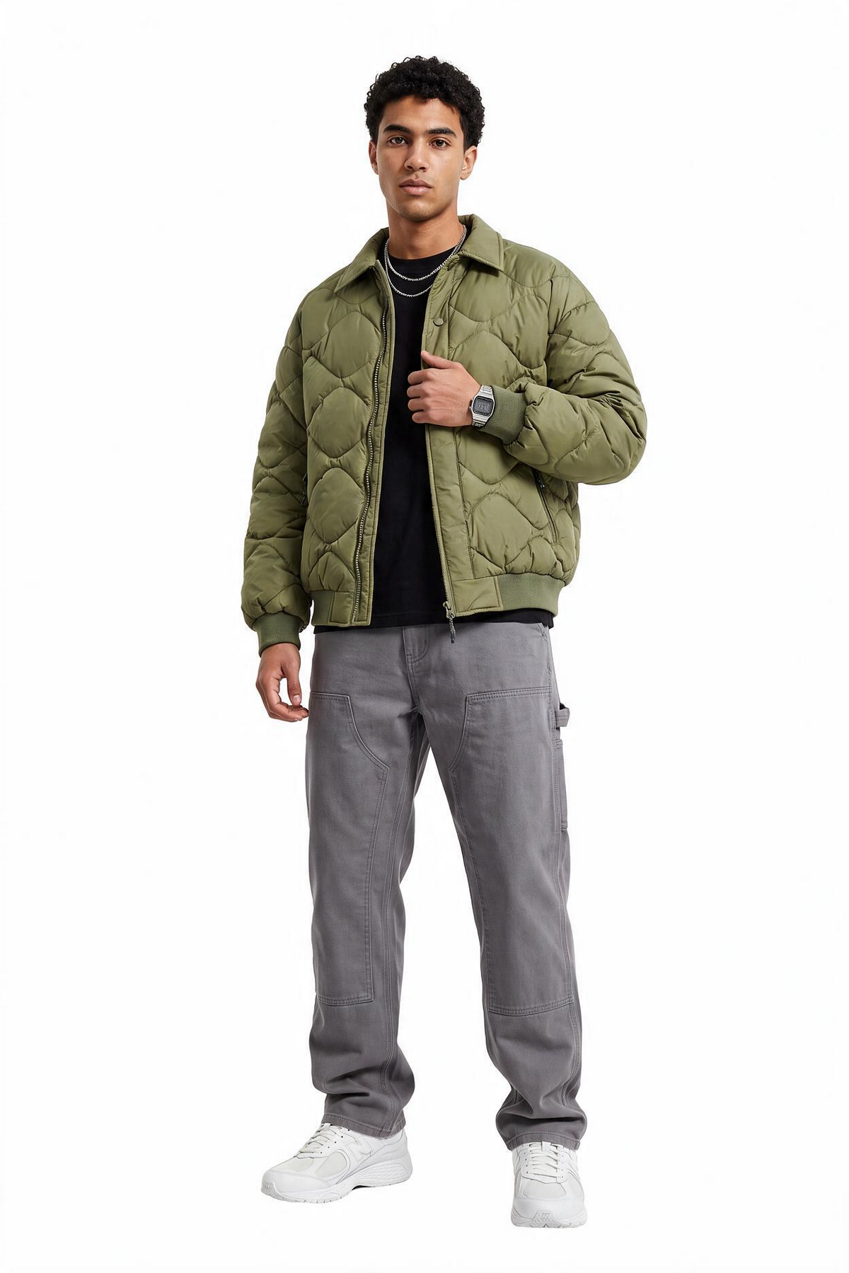 Quilted Olive Bomber Jacket