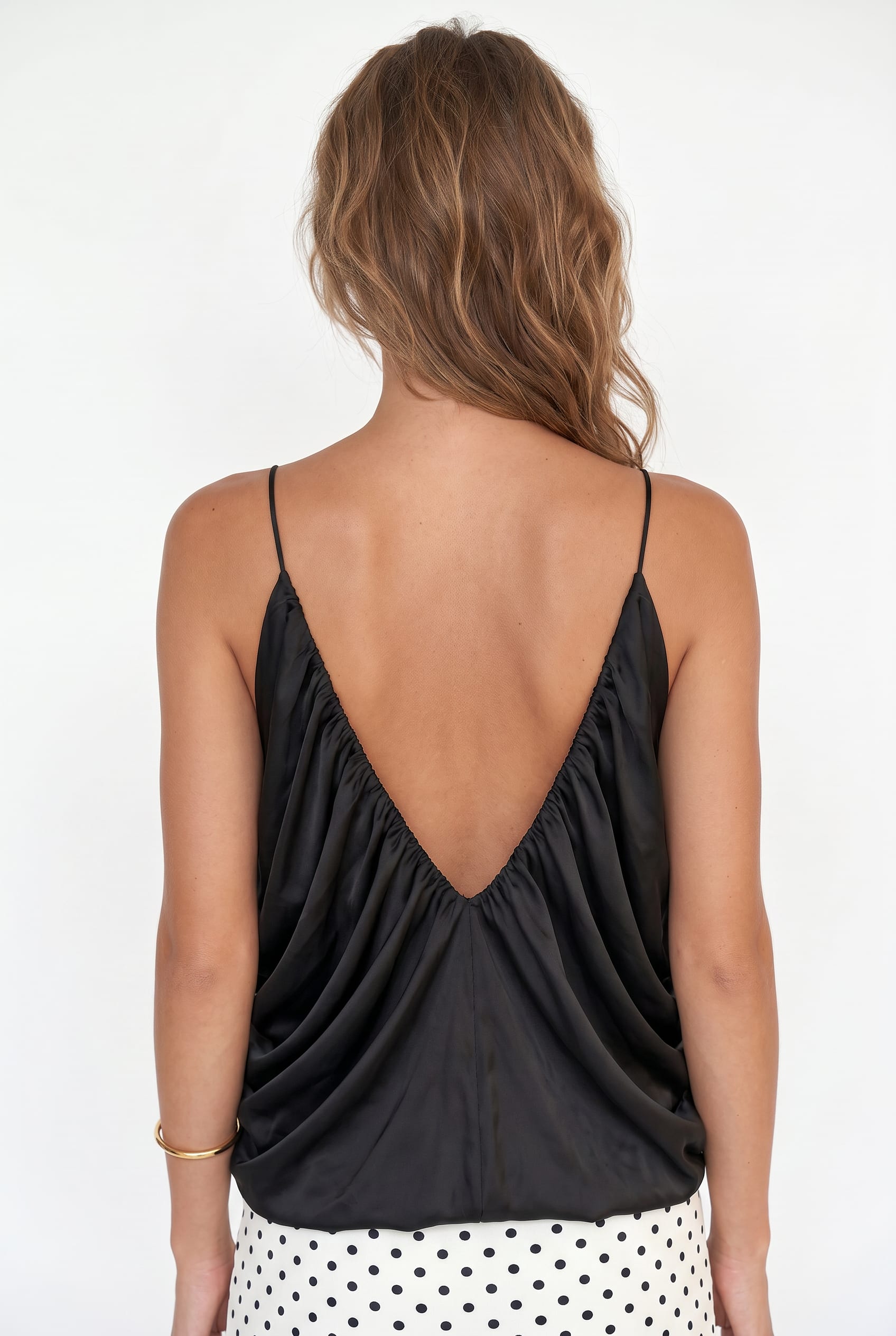 Black Gathered Satin Cami Top