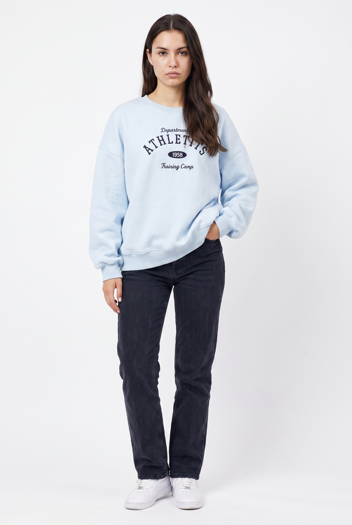 Blue Oversized Graphic Crewneck Sweatshirt