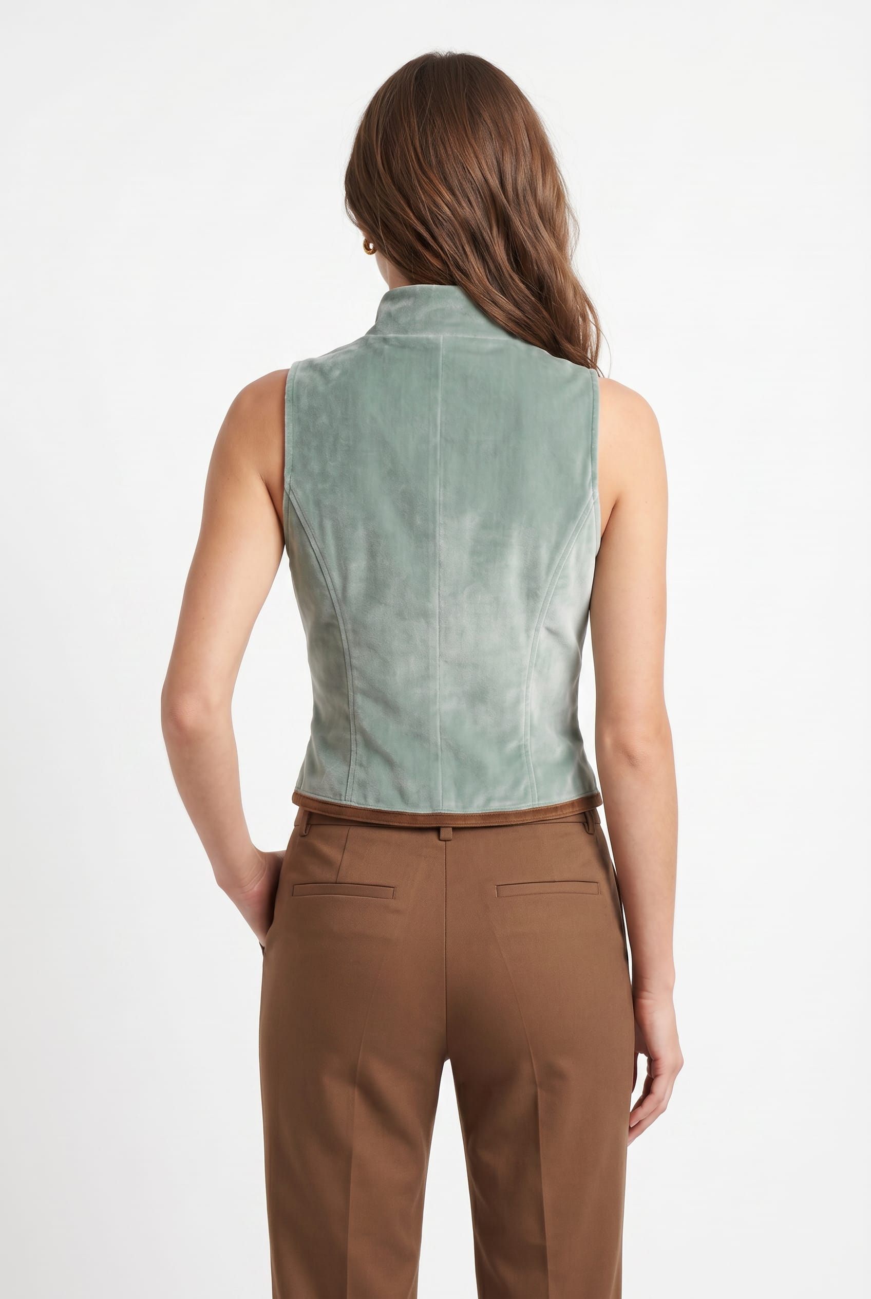 Sage Green Velvet Fitted Waistcoat