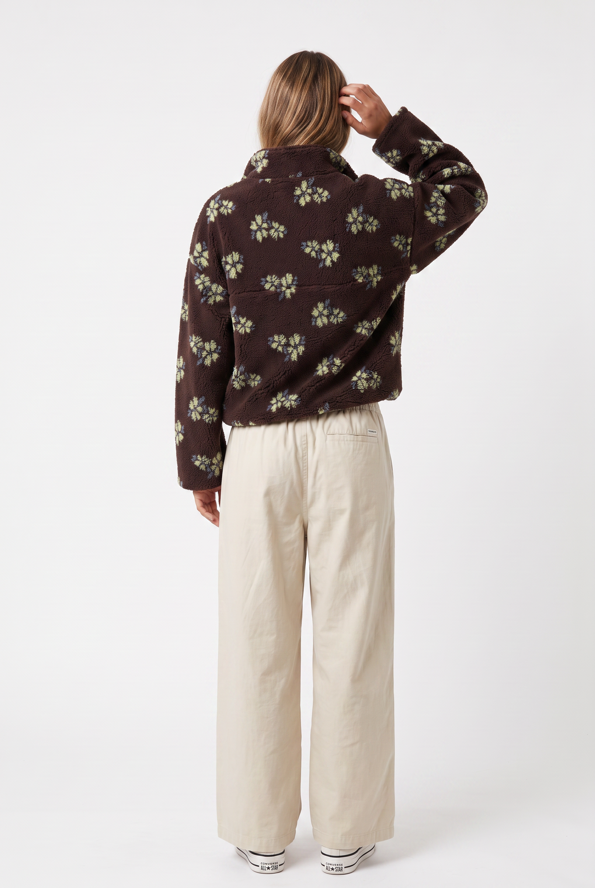 Brown Floral Sherpa Pullover Jacket