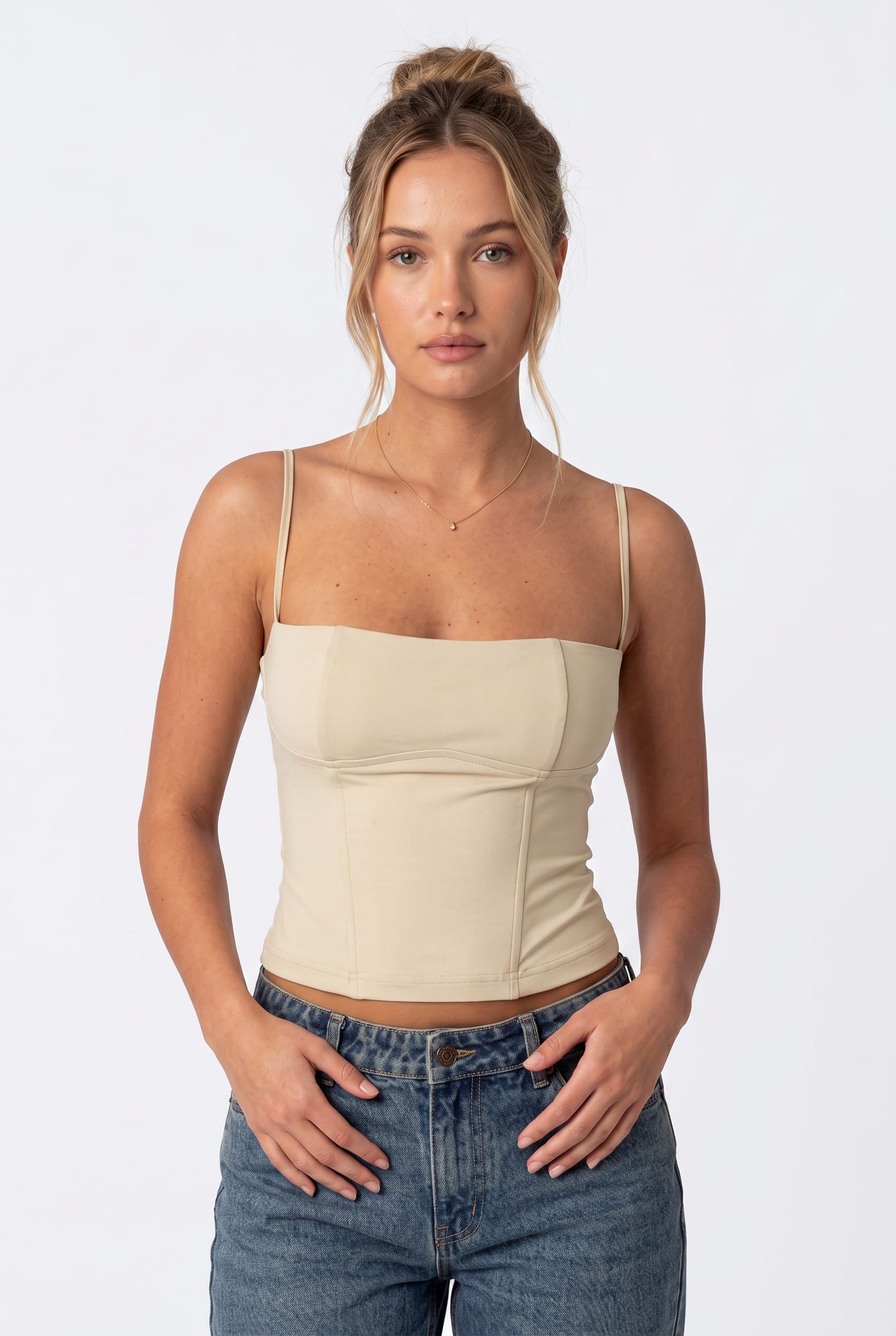 Vanilla Straight-Neck Fitted Tank Top