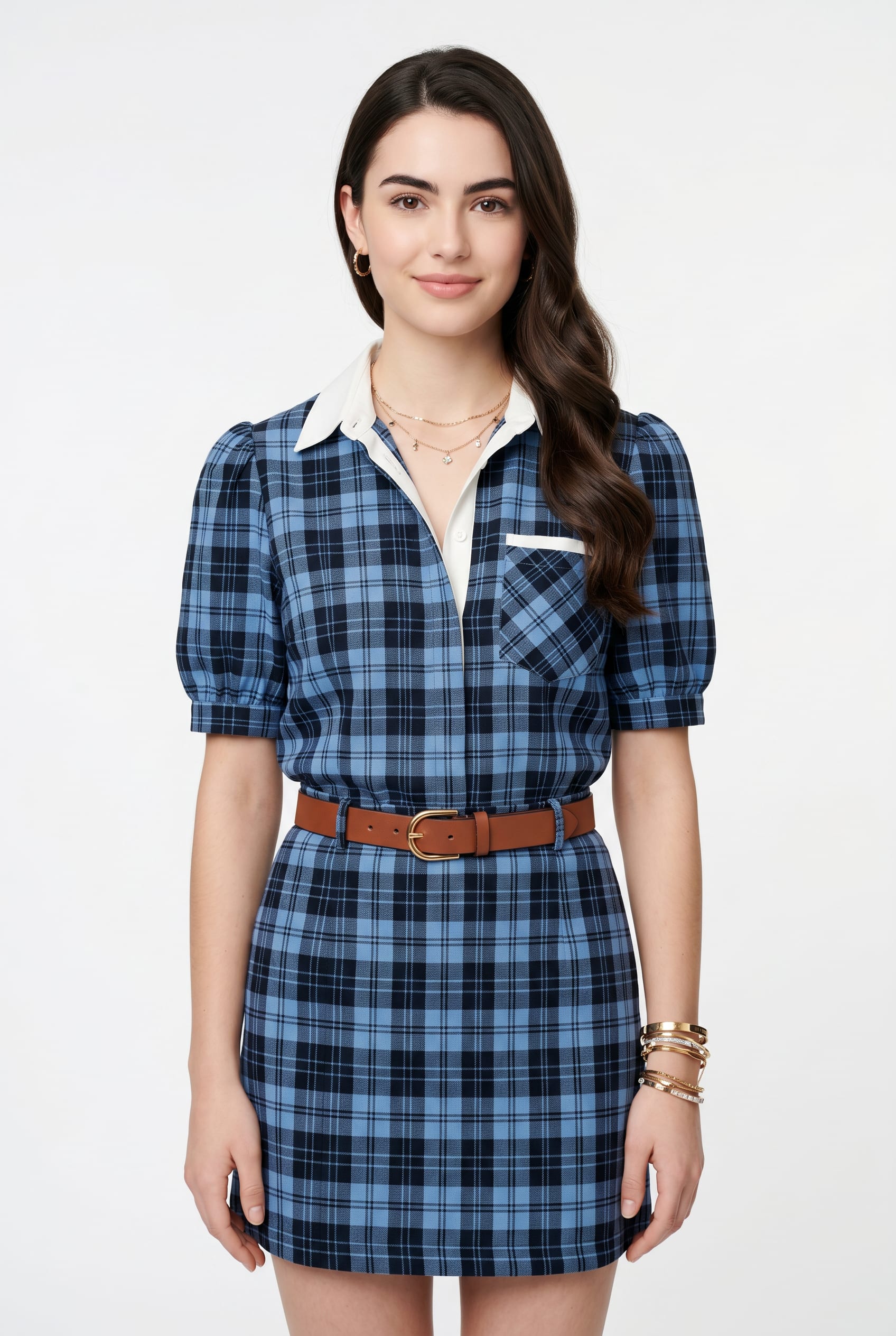 Blue Plaid Mini Polo Dress
