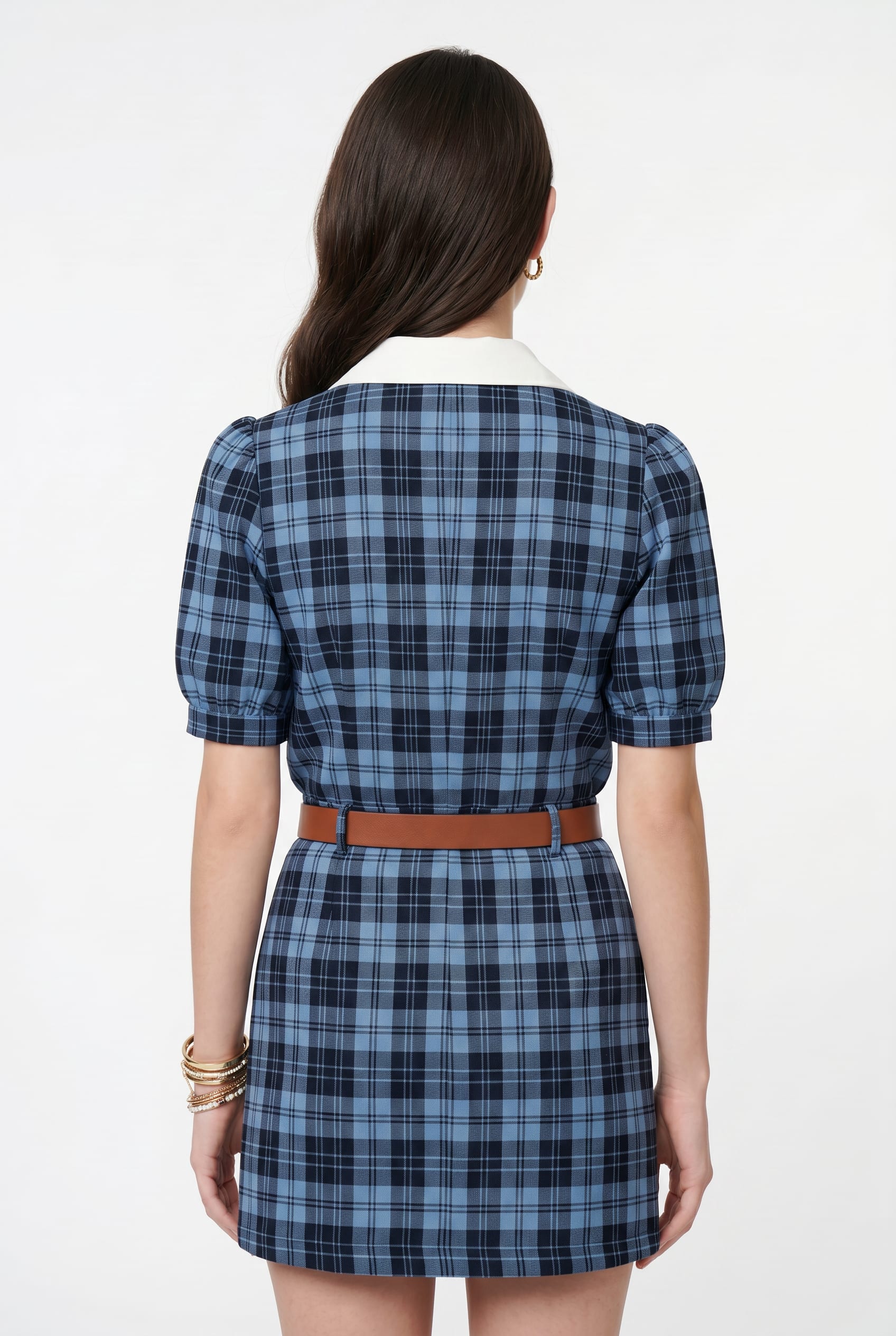 Blue Plaid Mini Polo Dress
