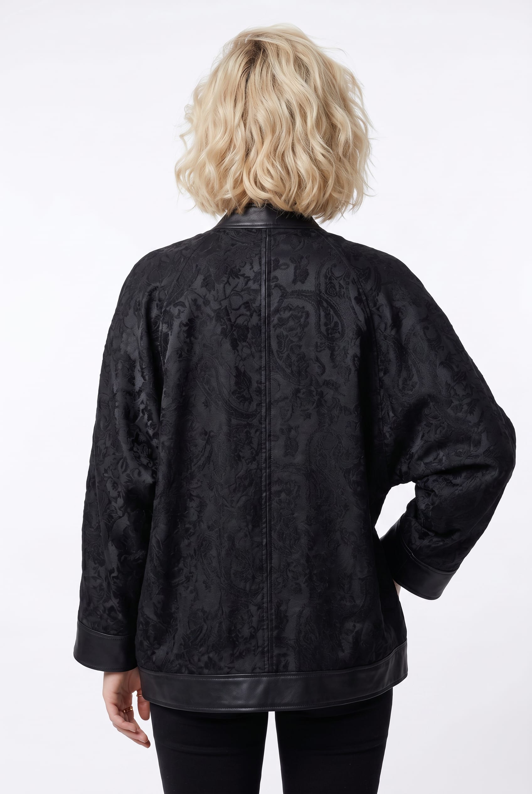 Black Jacquard Kimono Jacket Gold Closures