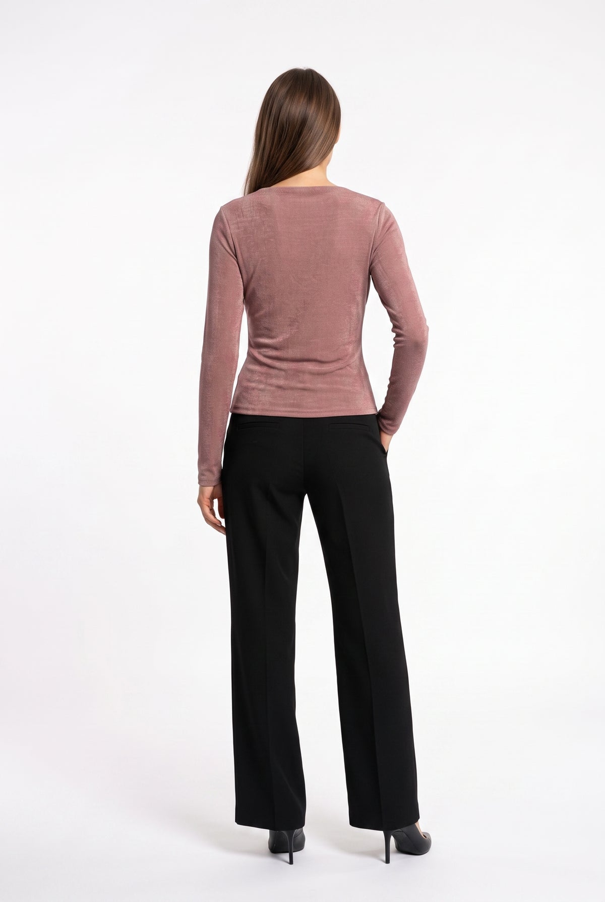 Mauve Ruched Velvet Long-Sleeve Top