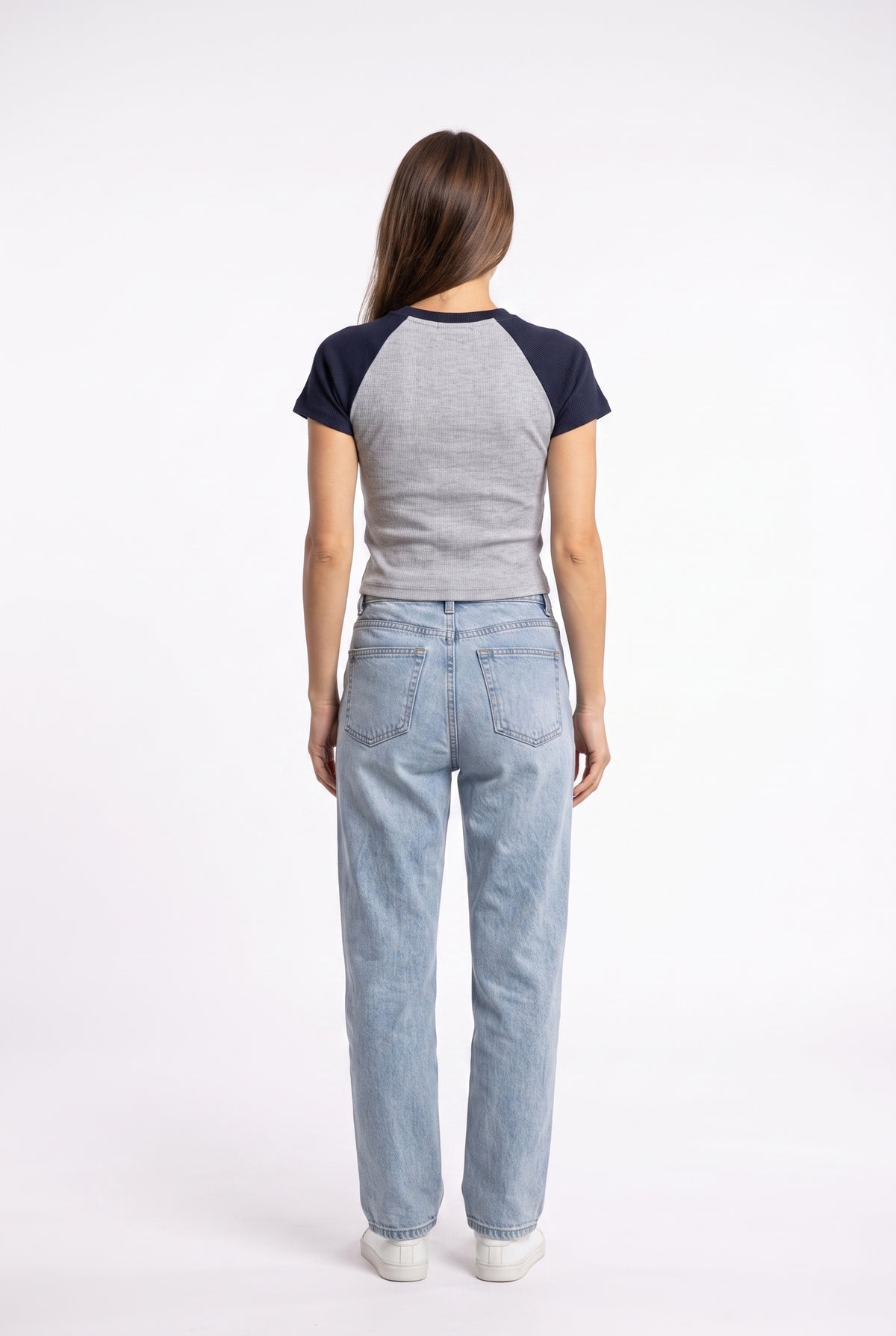 Gray Navy Raglan Crop Shirt