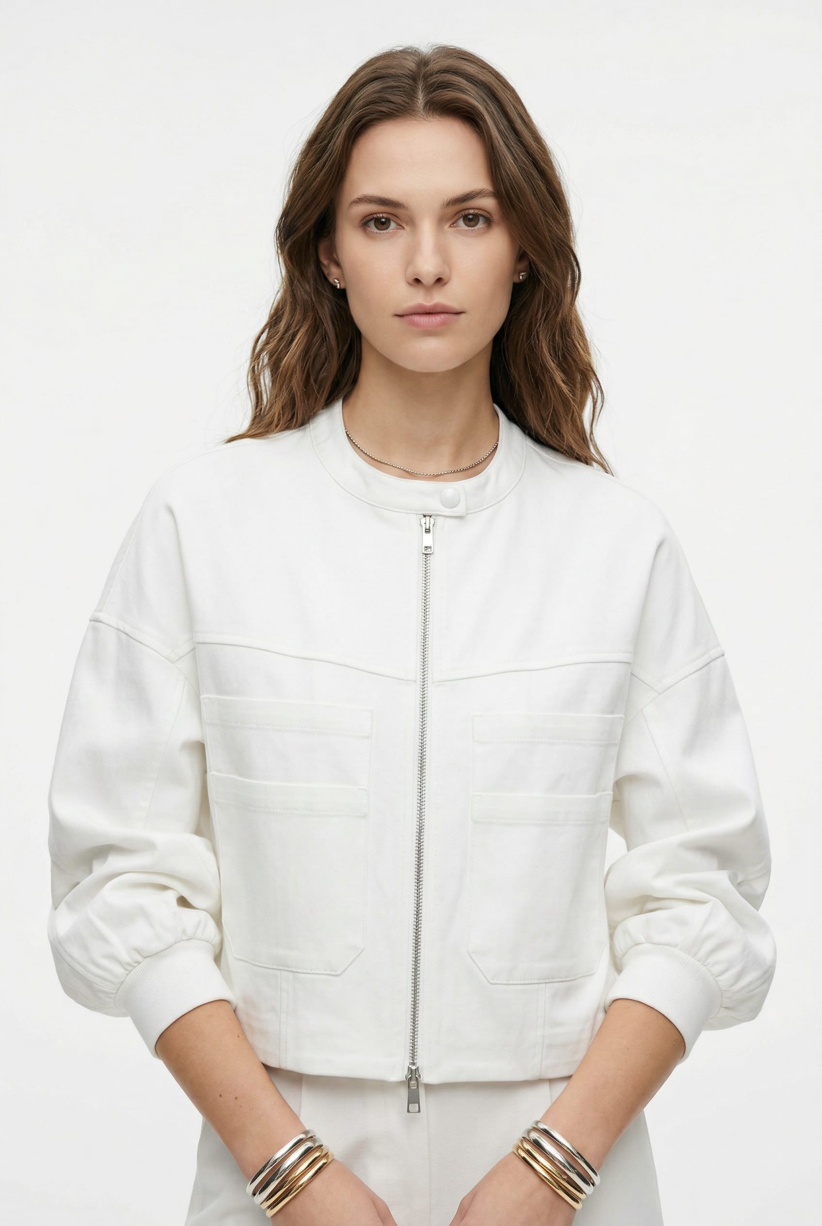 Ivory Cotton Bomber Jacket