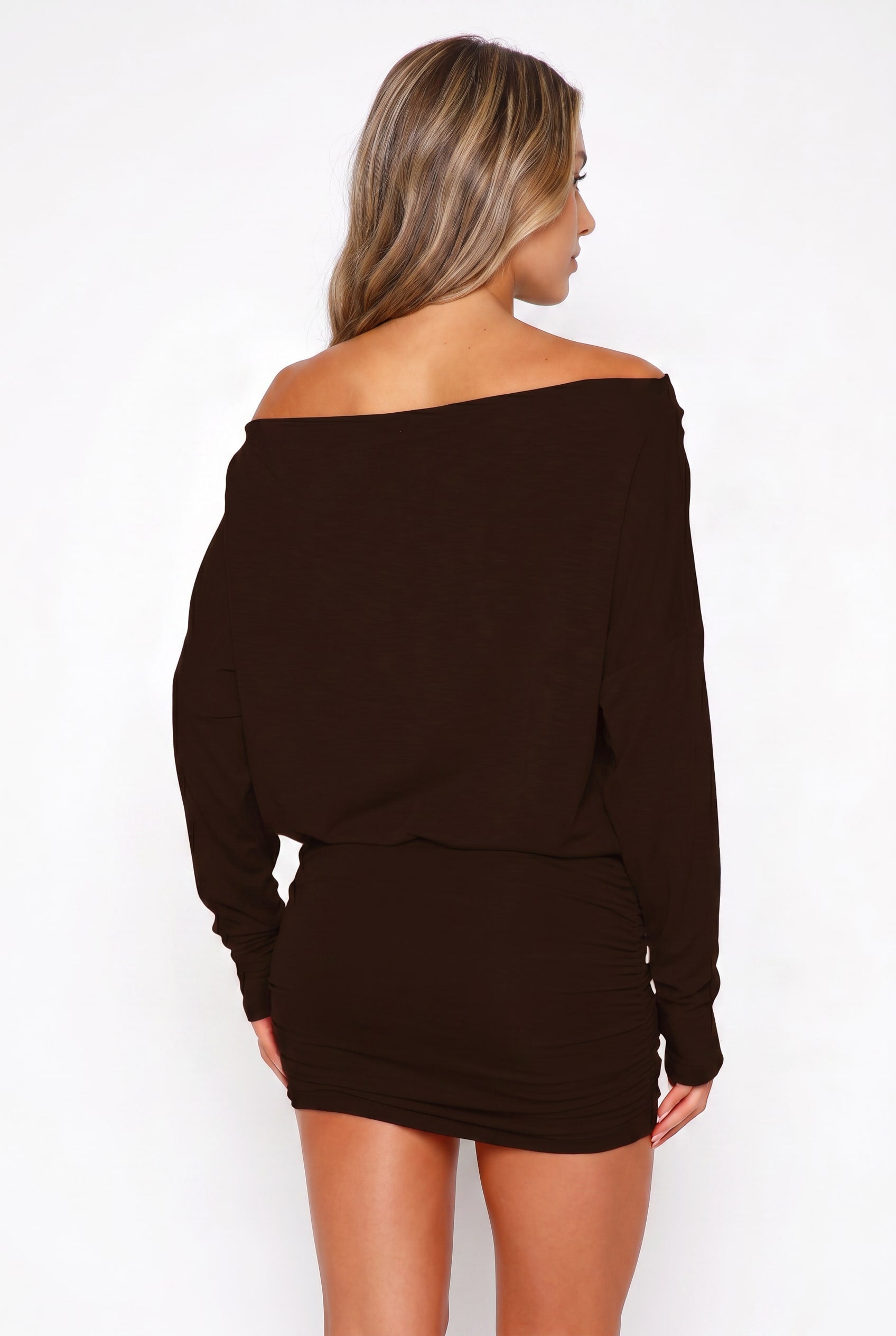 Brown Off-Shoulder Mini Dress