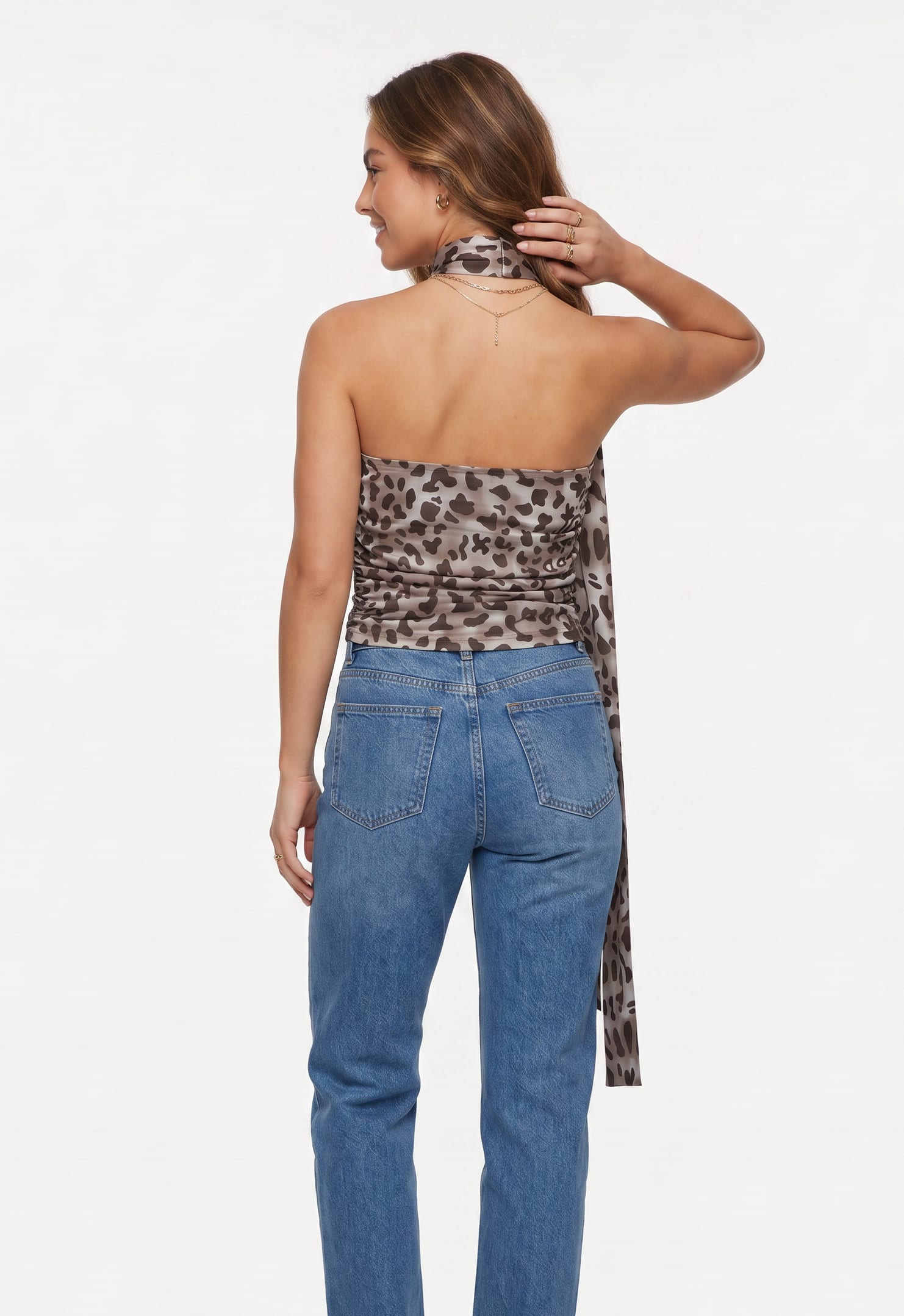 Taupe Leopard Print Halter Neck Top