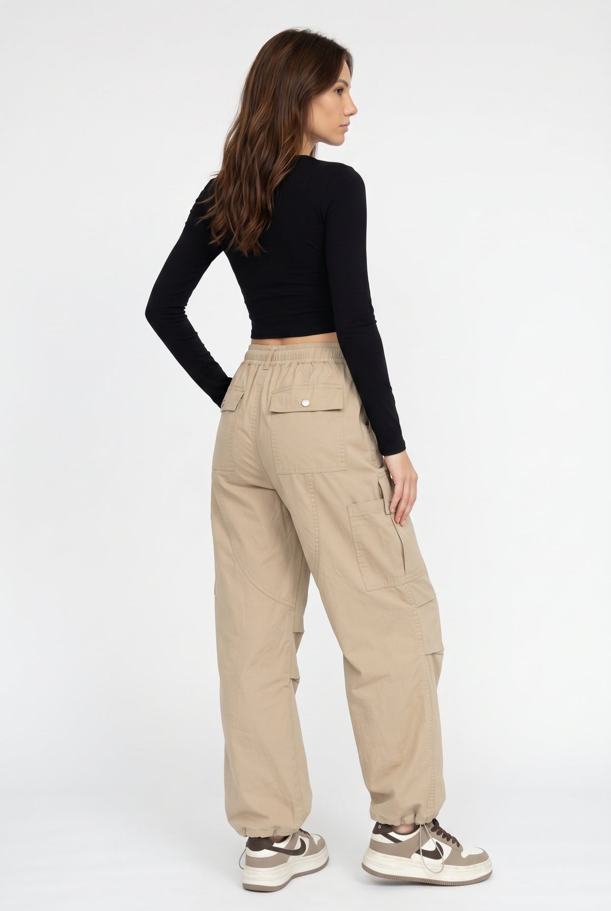 Beige Wide Leg Cargo Pants