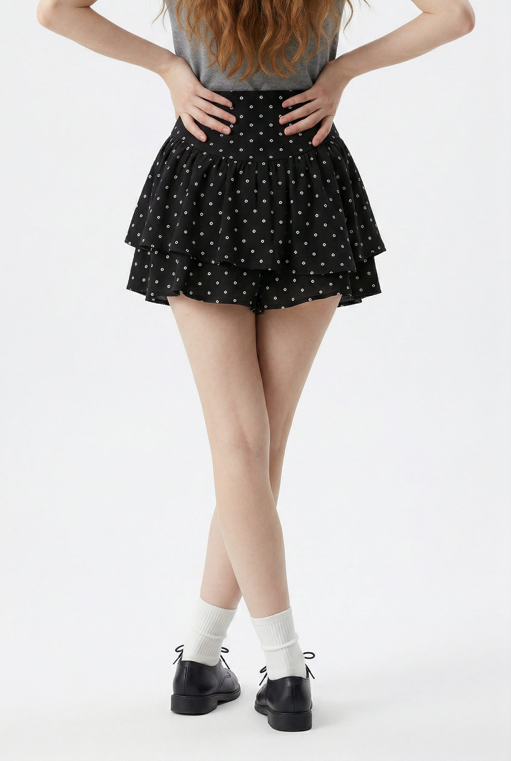 Black Polka Dot Tiered Mini Skirt