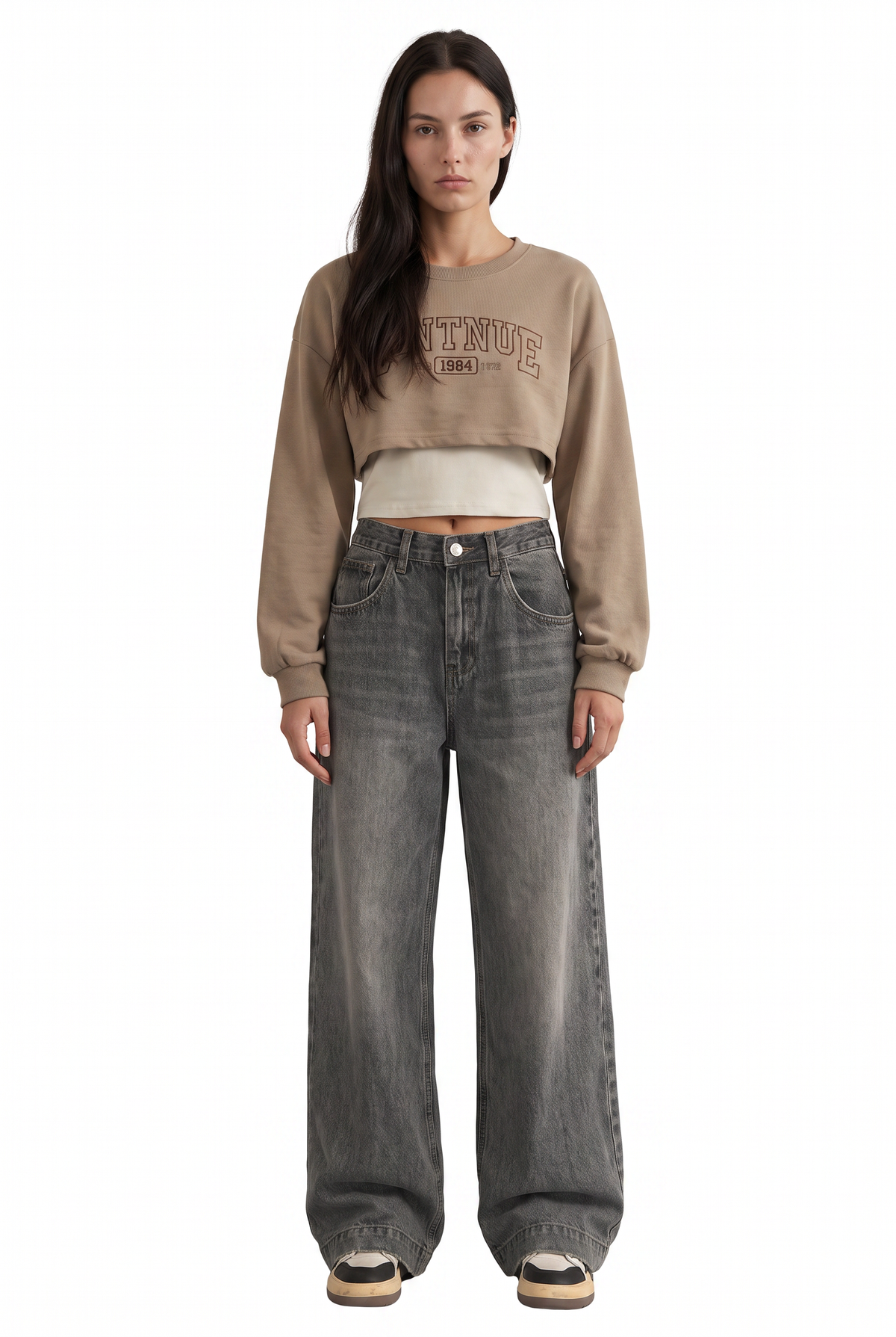 Taupe Varsity Cropped Sweatshirt