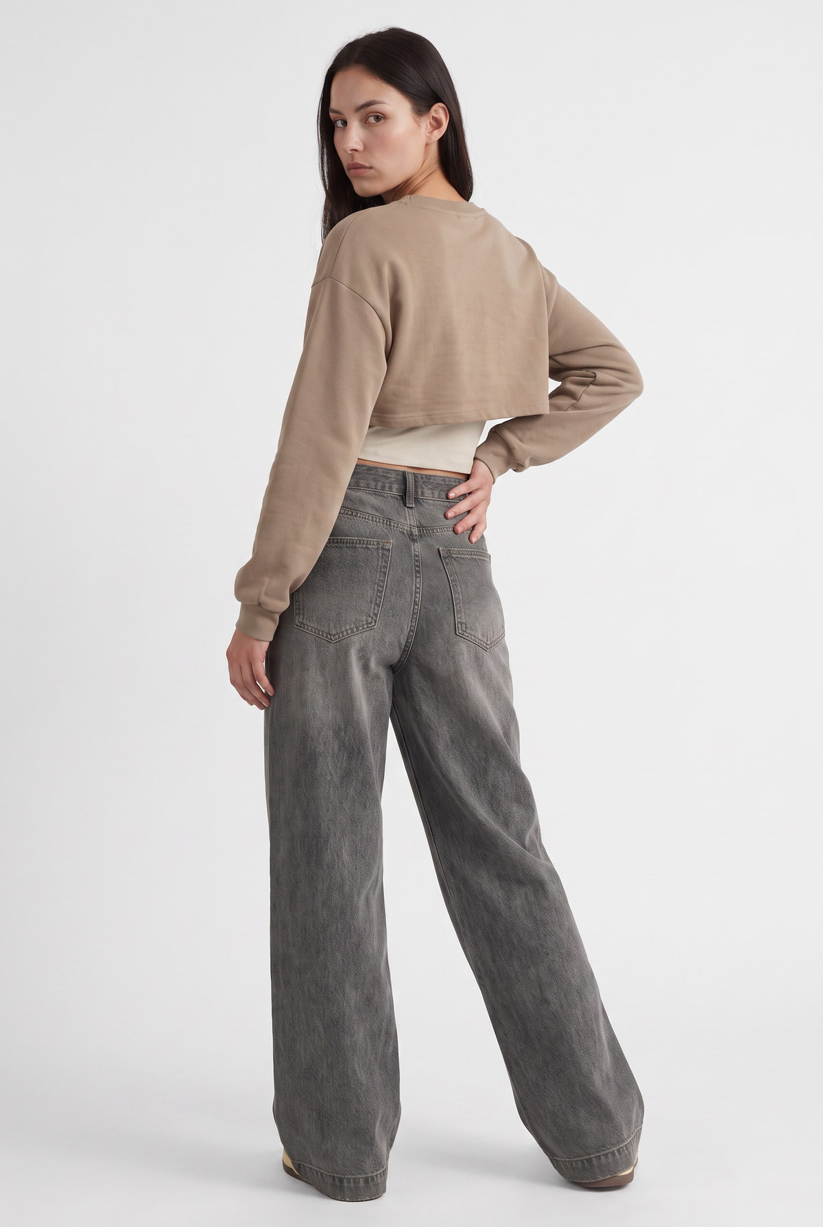 Taupe Varsity Cropped Sweatshirt