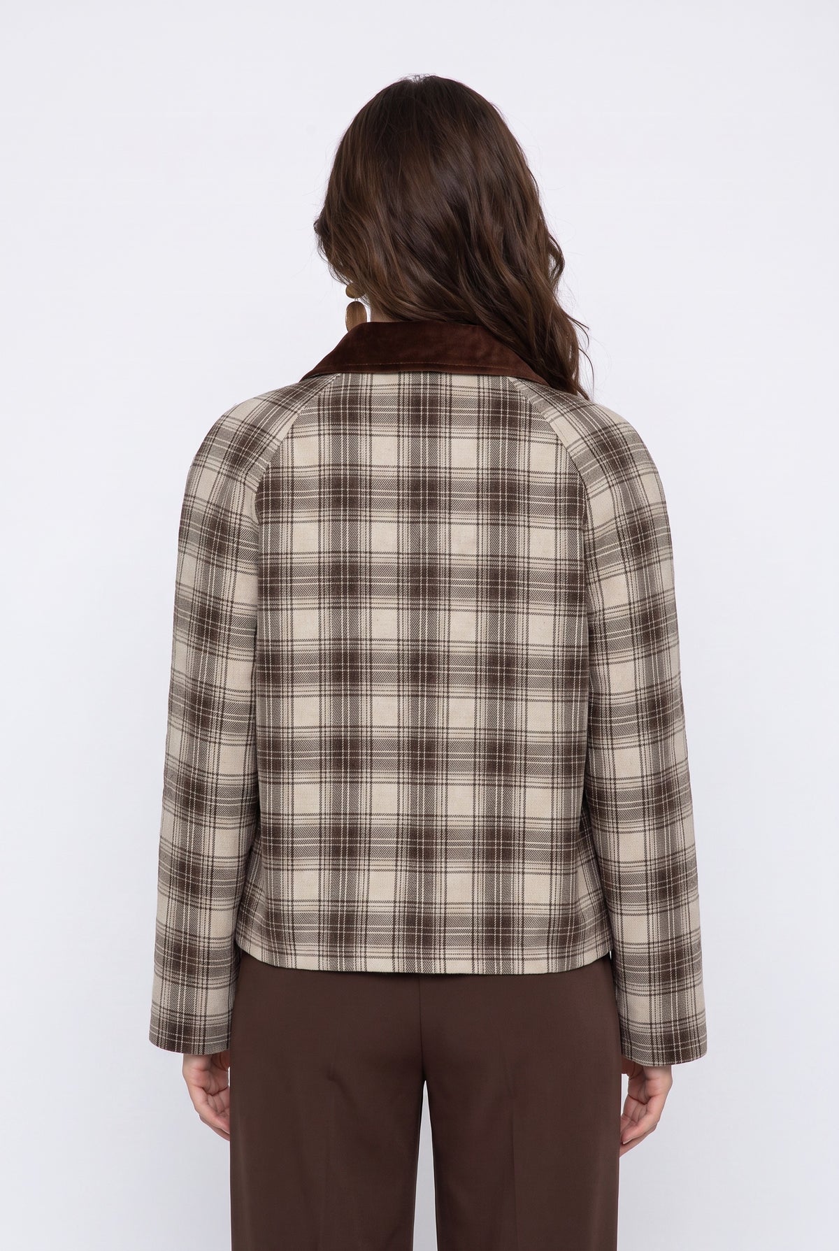 Plaid Cropped Cream Wool Jacket