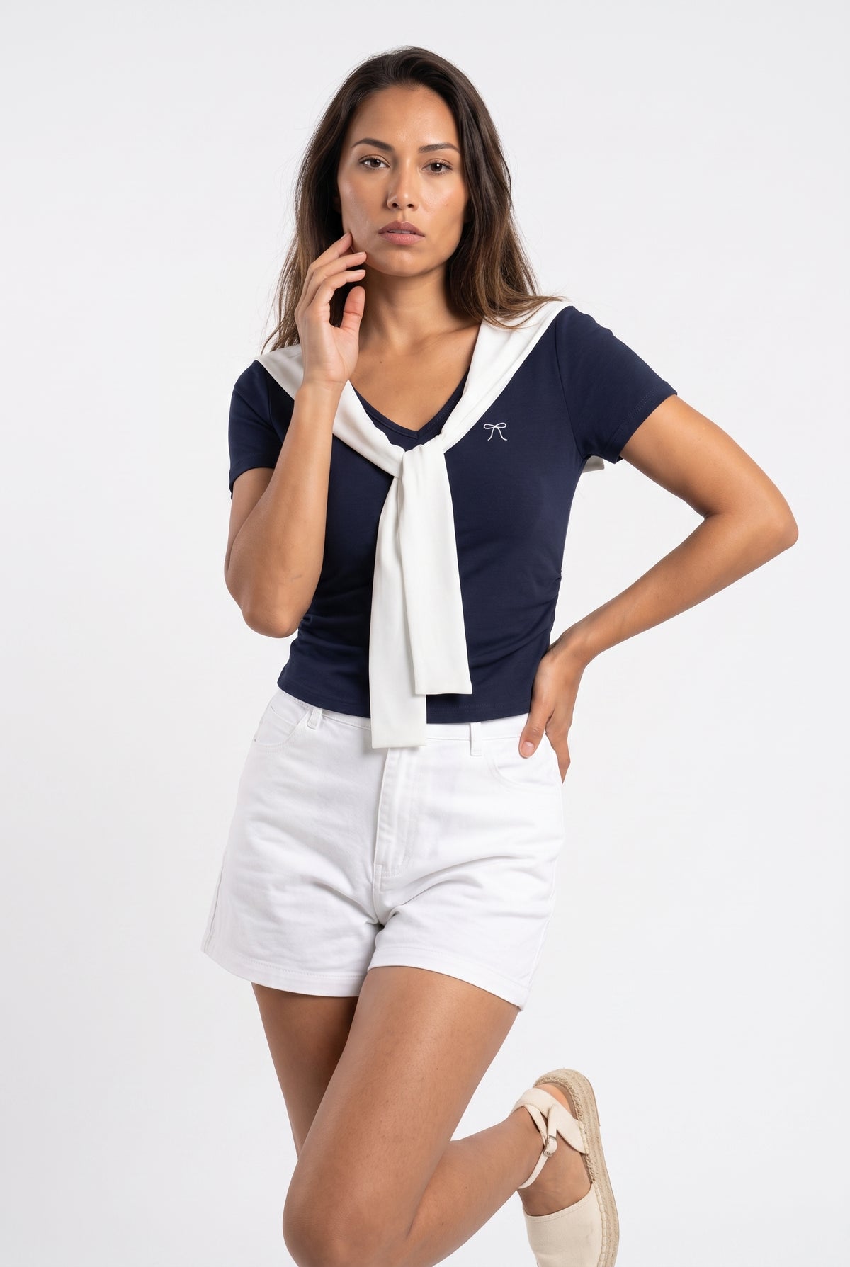 Navy V-Neck Fitted T-Shirt