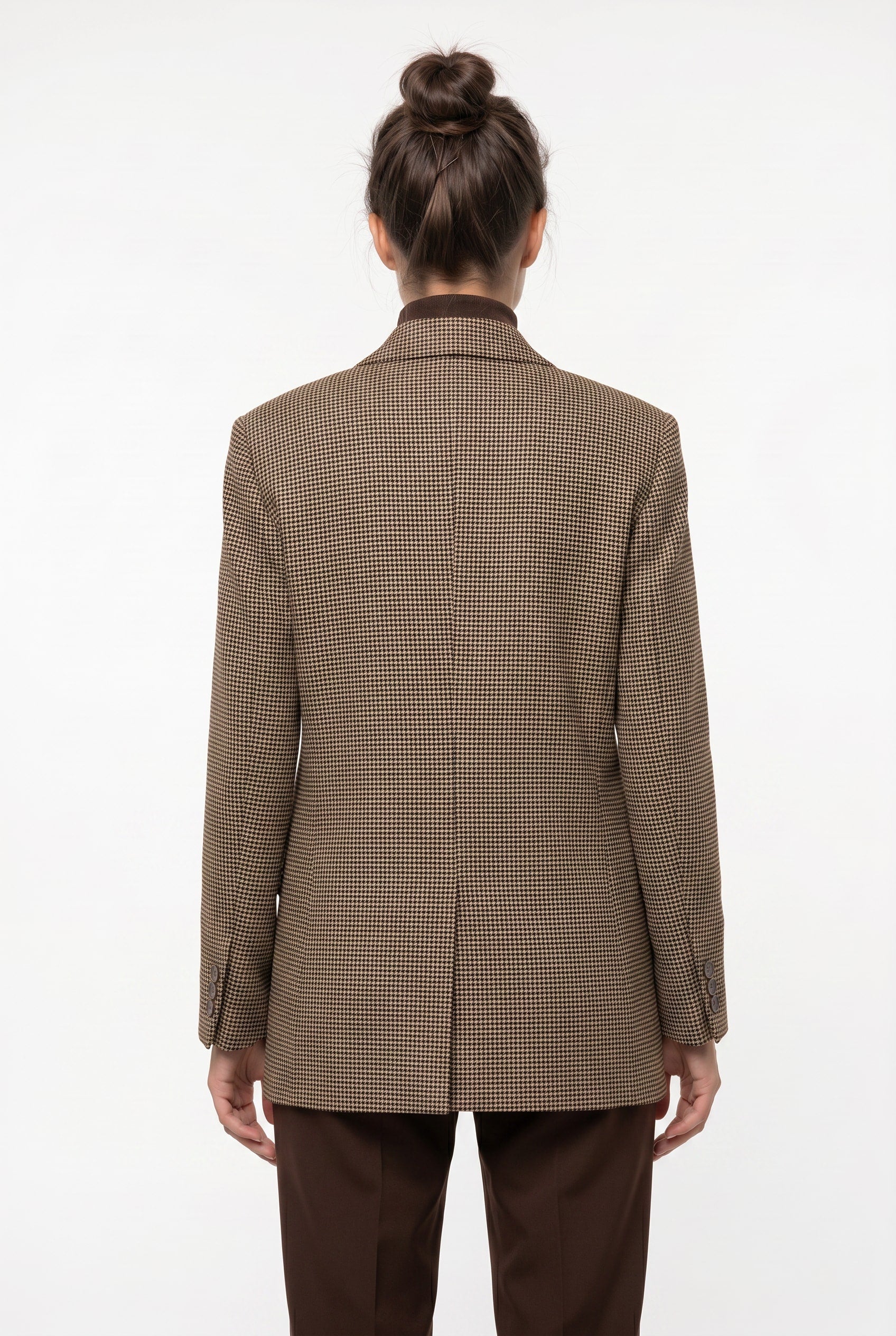 Brown Houndstooth Double-Breasted Blazer
