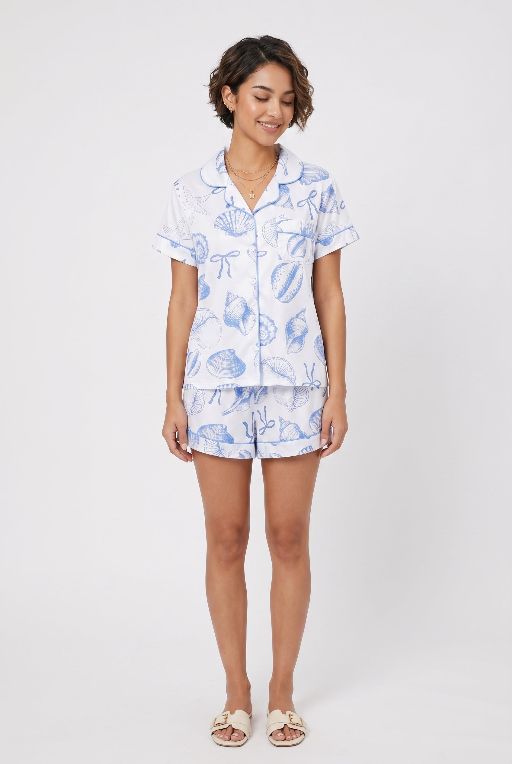 Blue Shell Print Short Pajama Set