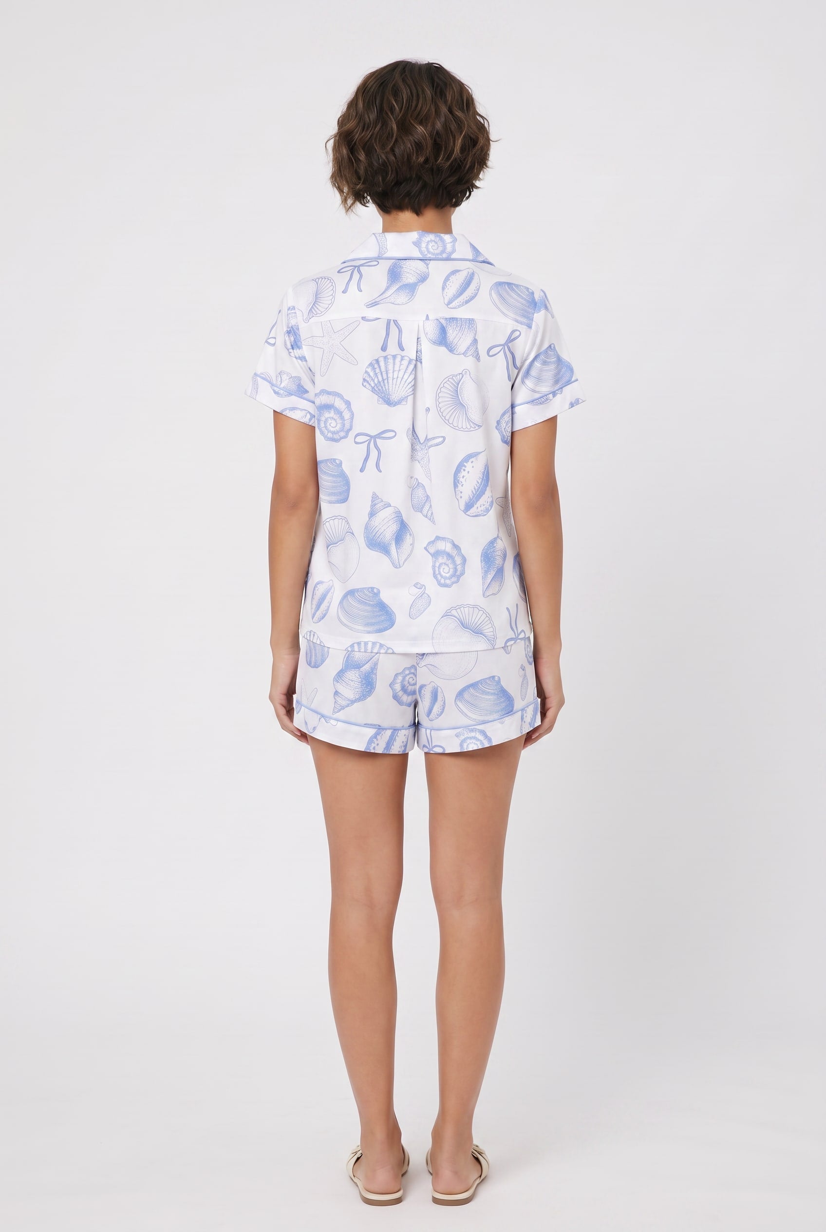 Blue Shell Print Short Pajama Set
