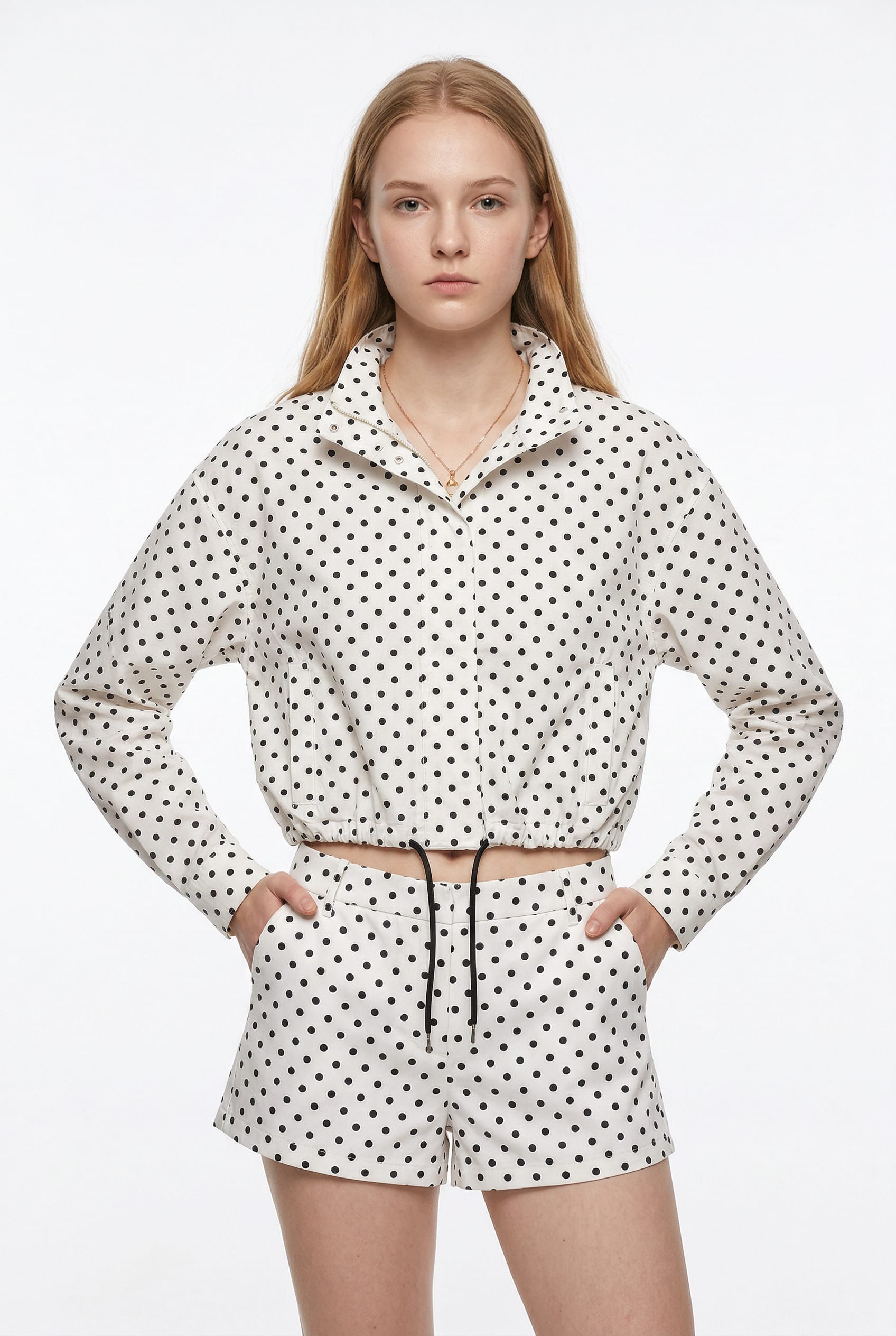 Cream Polka Dot Hoodie Short Co-ord