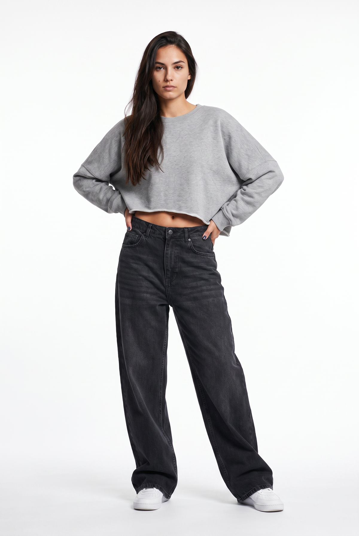 Gray Cropped Fleece Sweatshirt Women