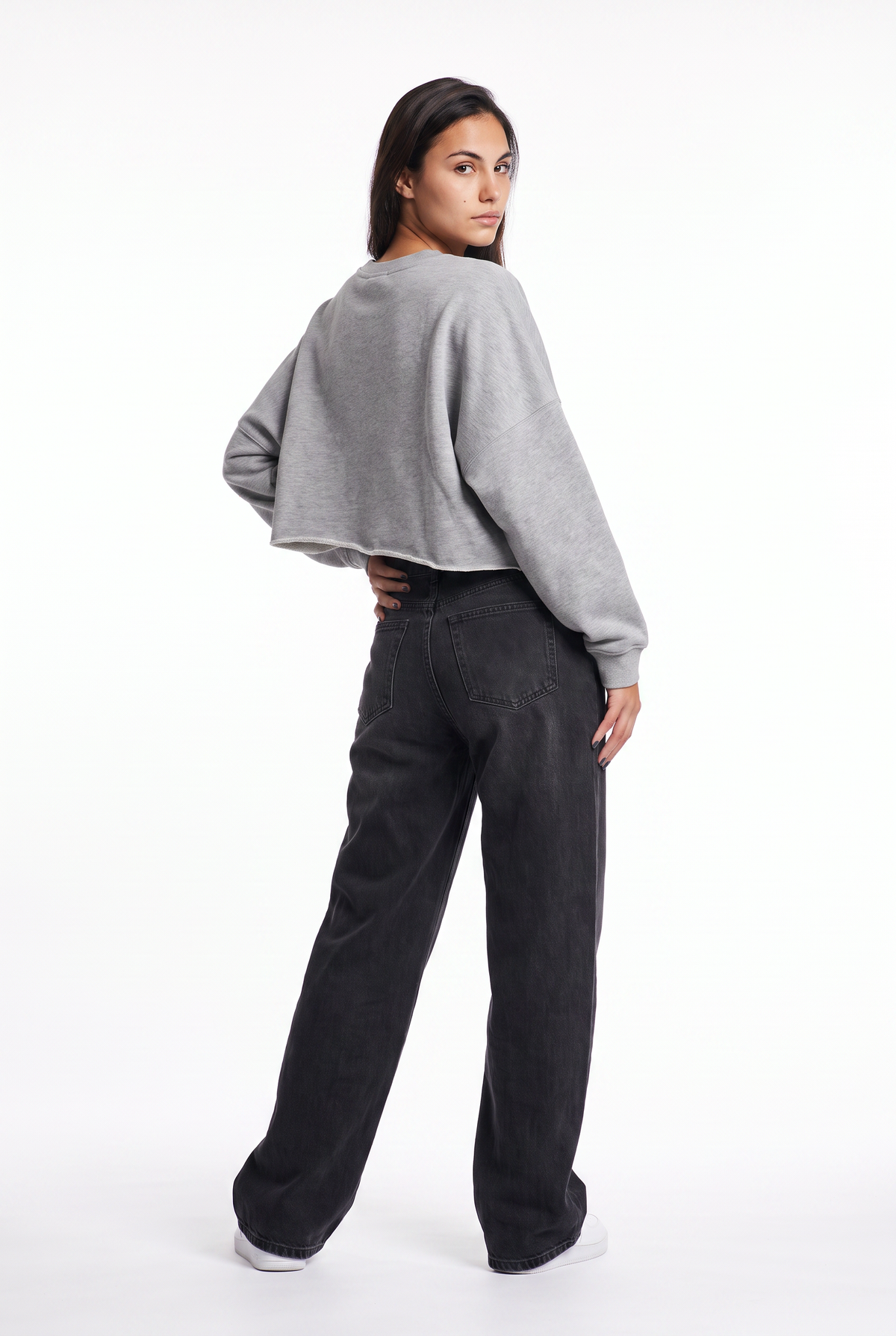 Gray Cropped Fleece Sweatshirt Women