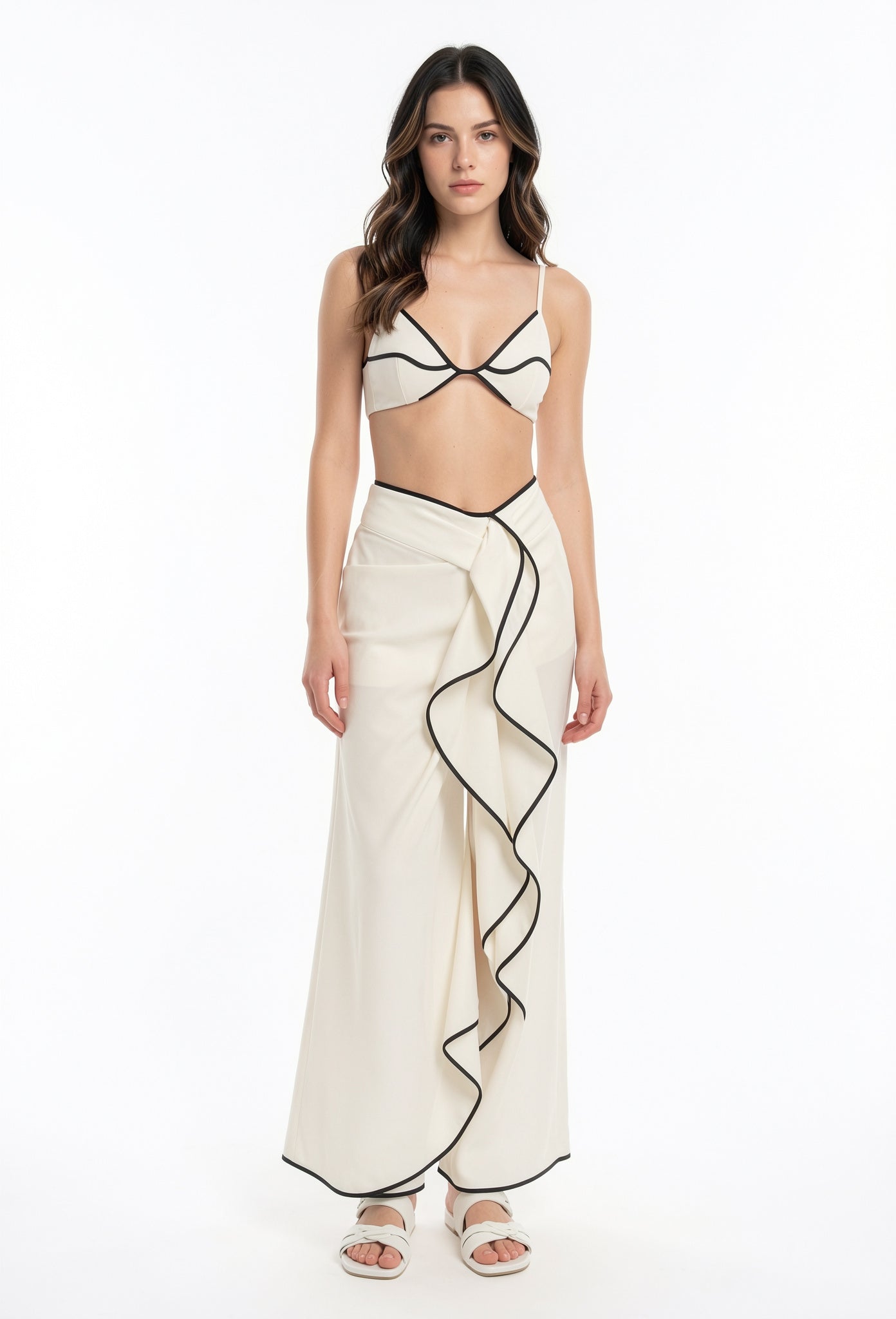 Ivory Black Trim Triangle Bikini Top