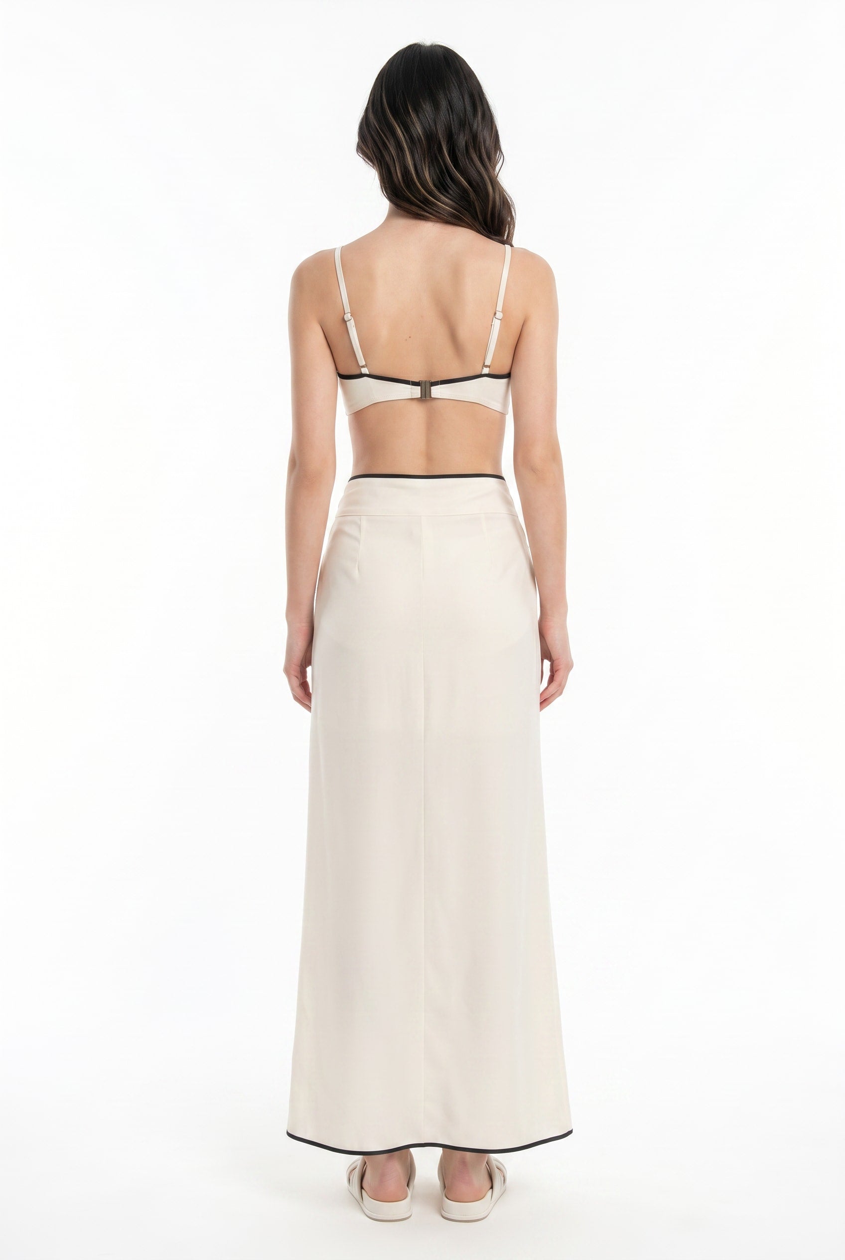 Ivory Black Trim Triangle Bikini Top