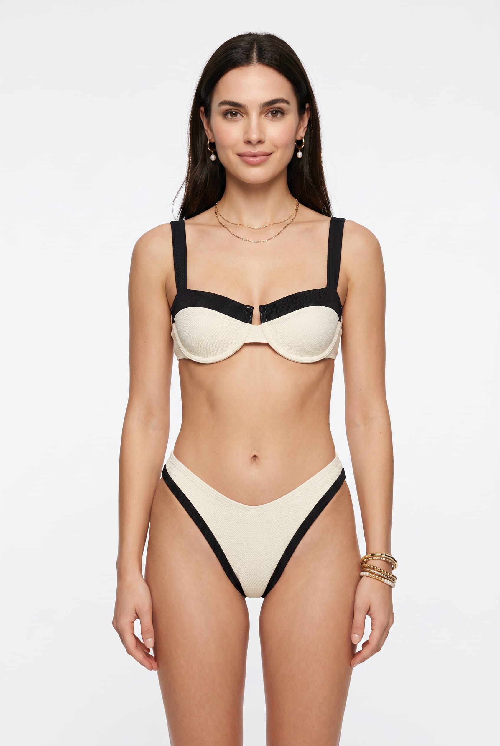 Cream Black Contrast Trim Bikini Set