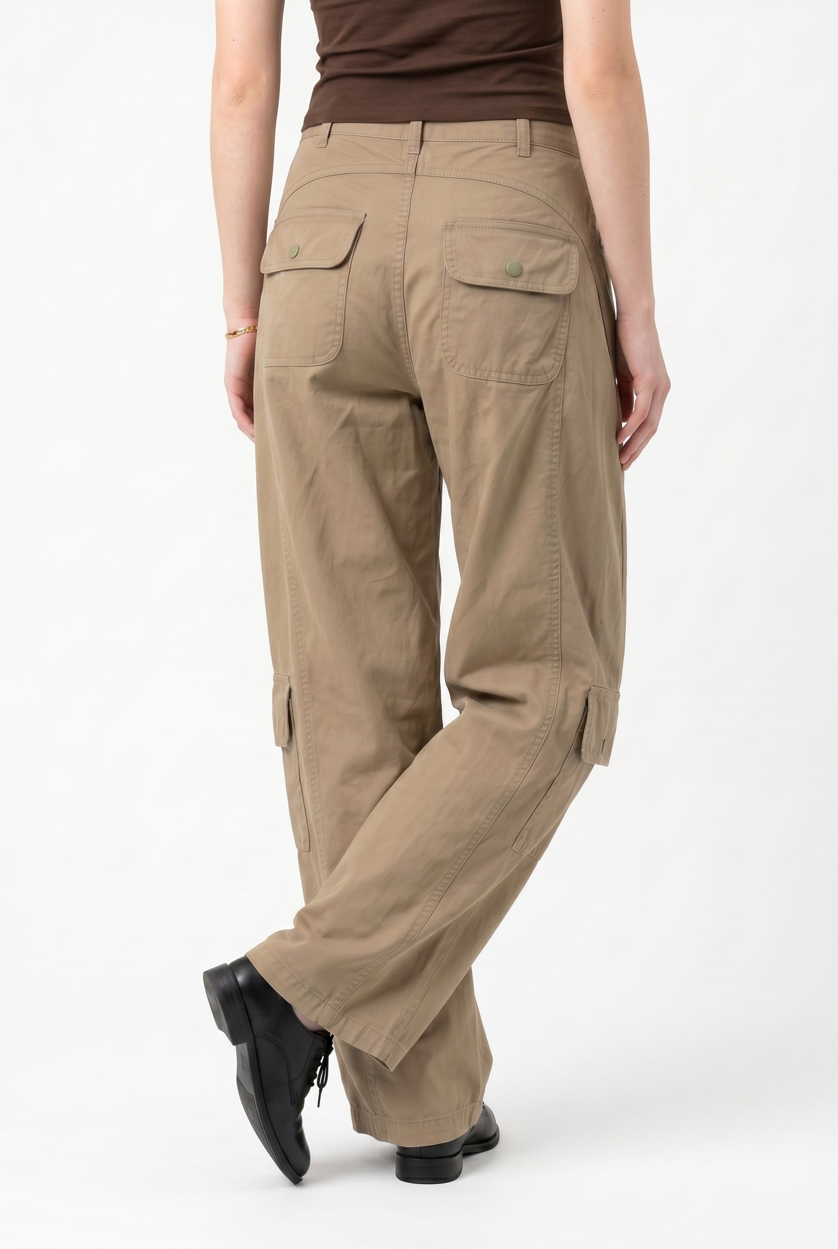 Khaki Wide Leg Cargo Trousers