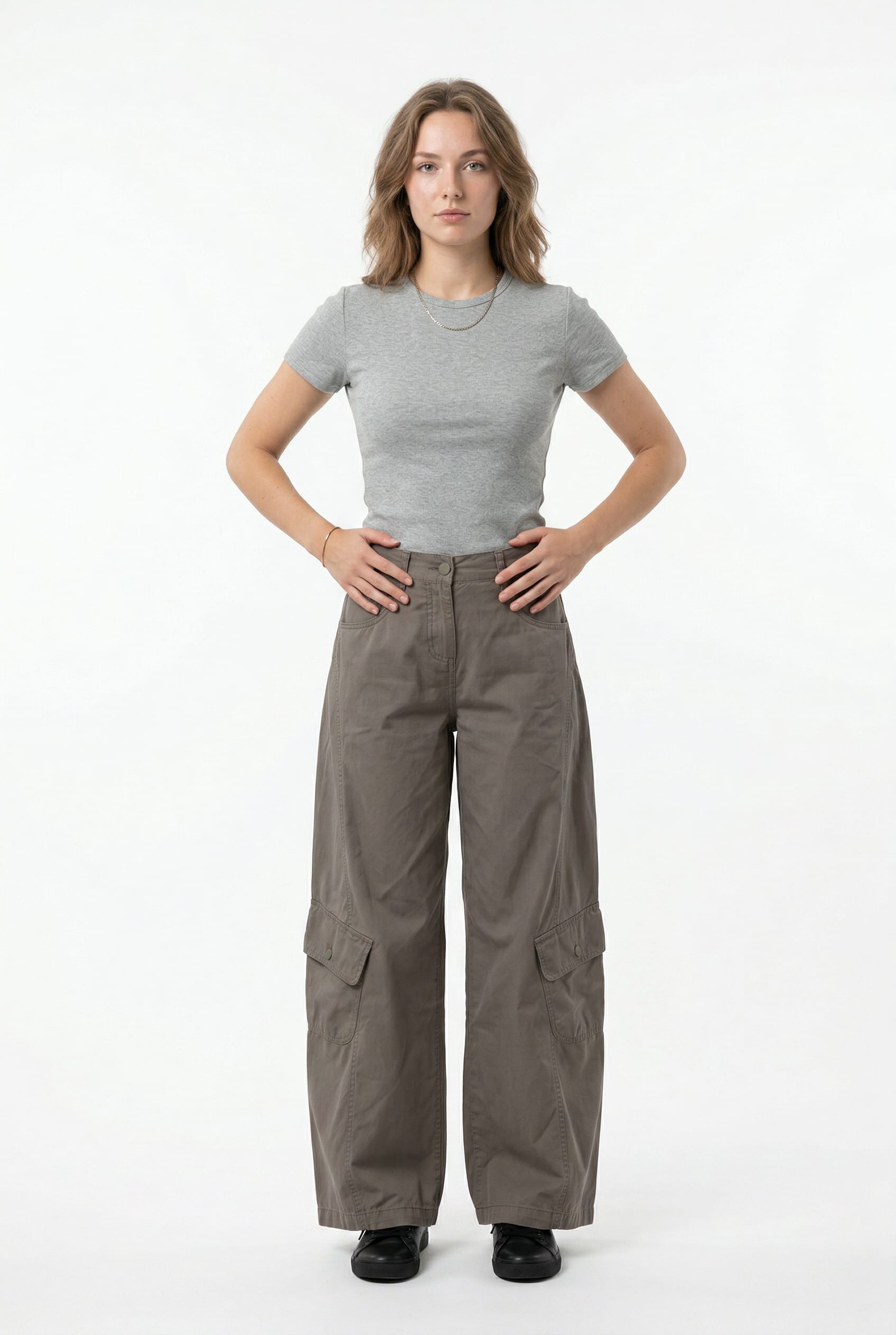 Taupe Wide-Leg Cargo Pants
