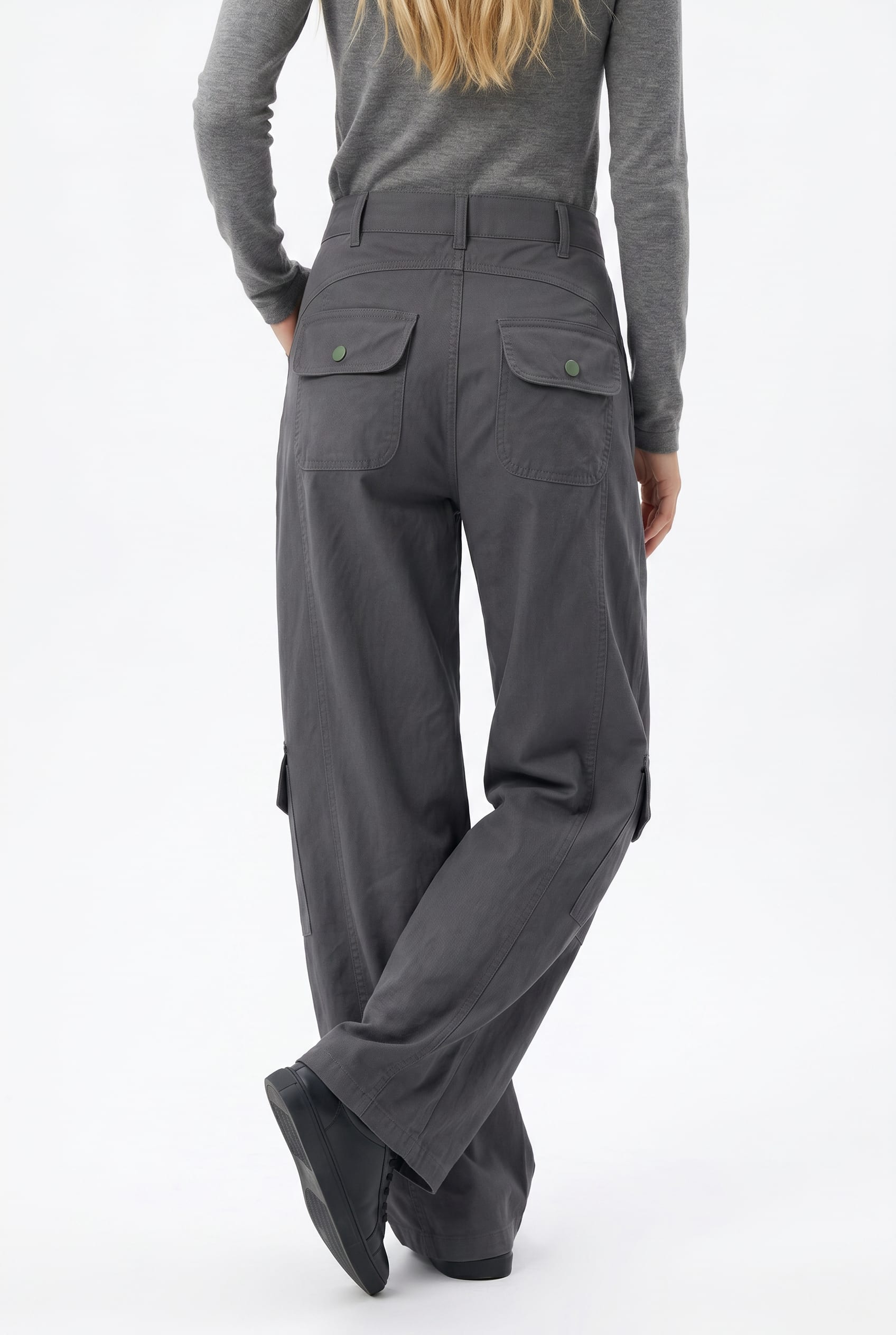 Charcoal Wide Leg Cargo Trousers