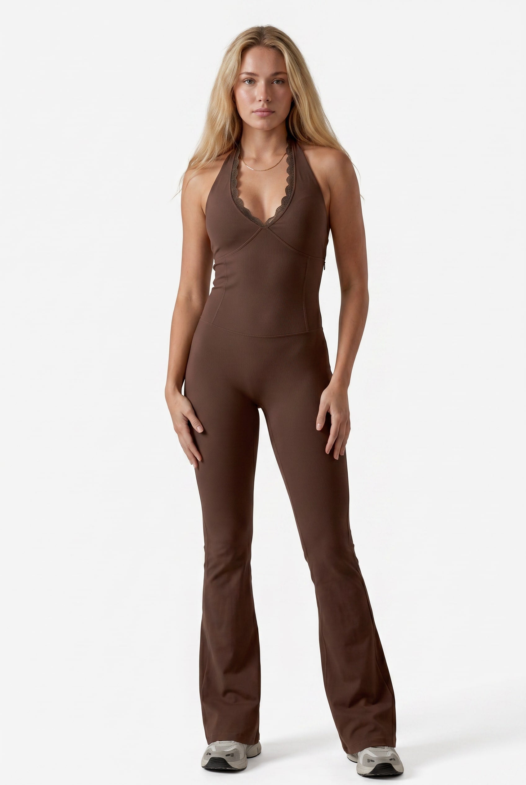 Chocolate Brown Halter Neck Flare Jumpsuit