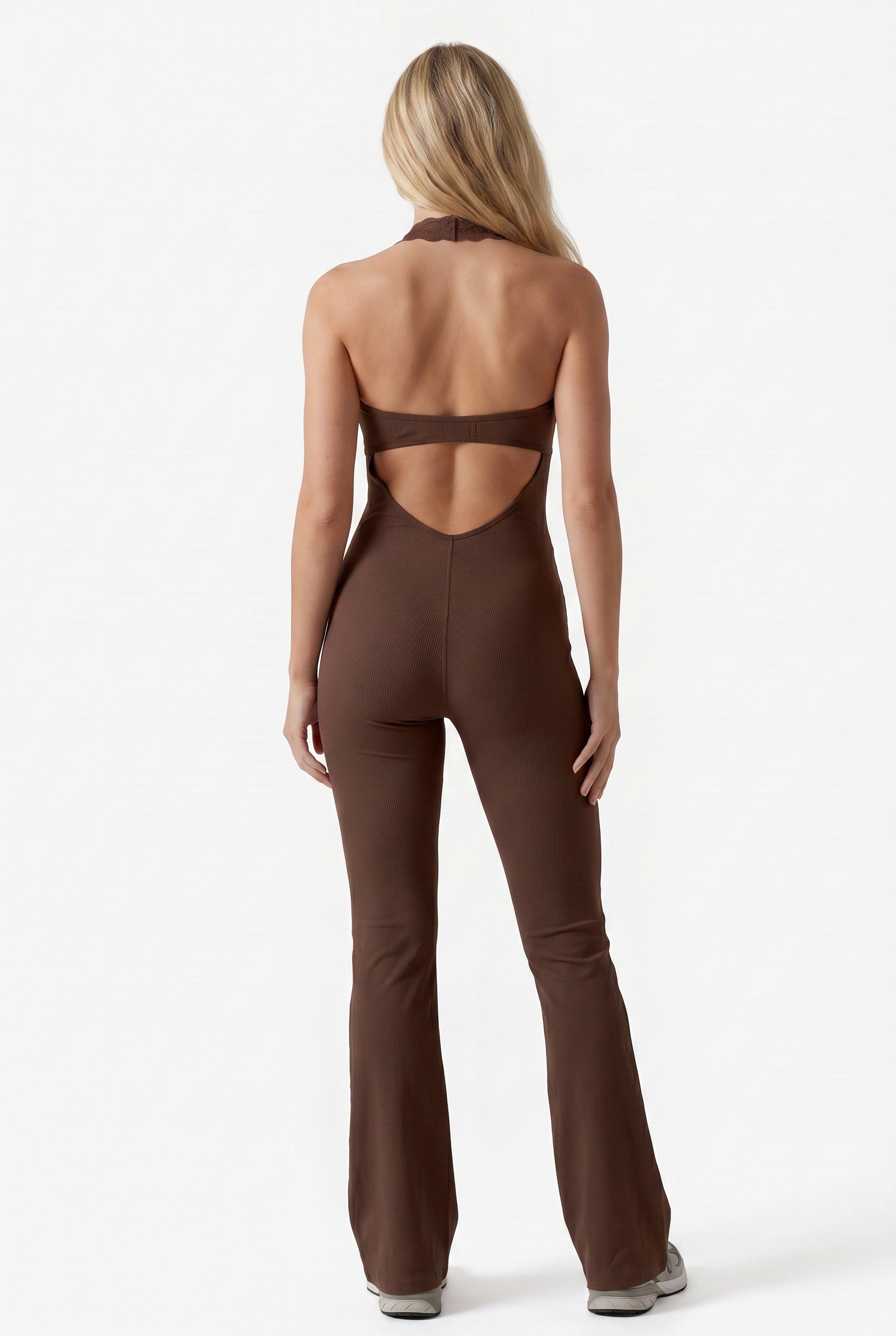 Chocolate Brown Halter Neck Flare Jumpsuit
